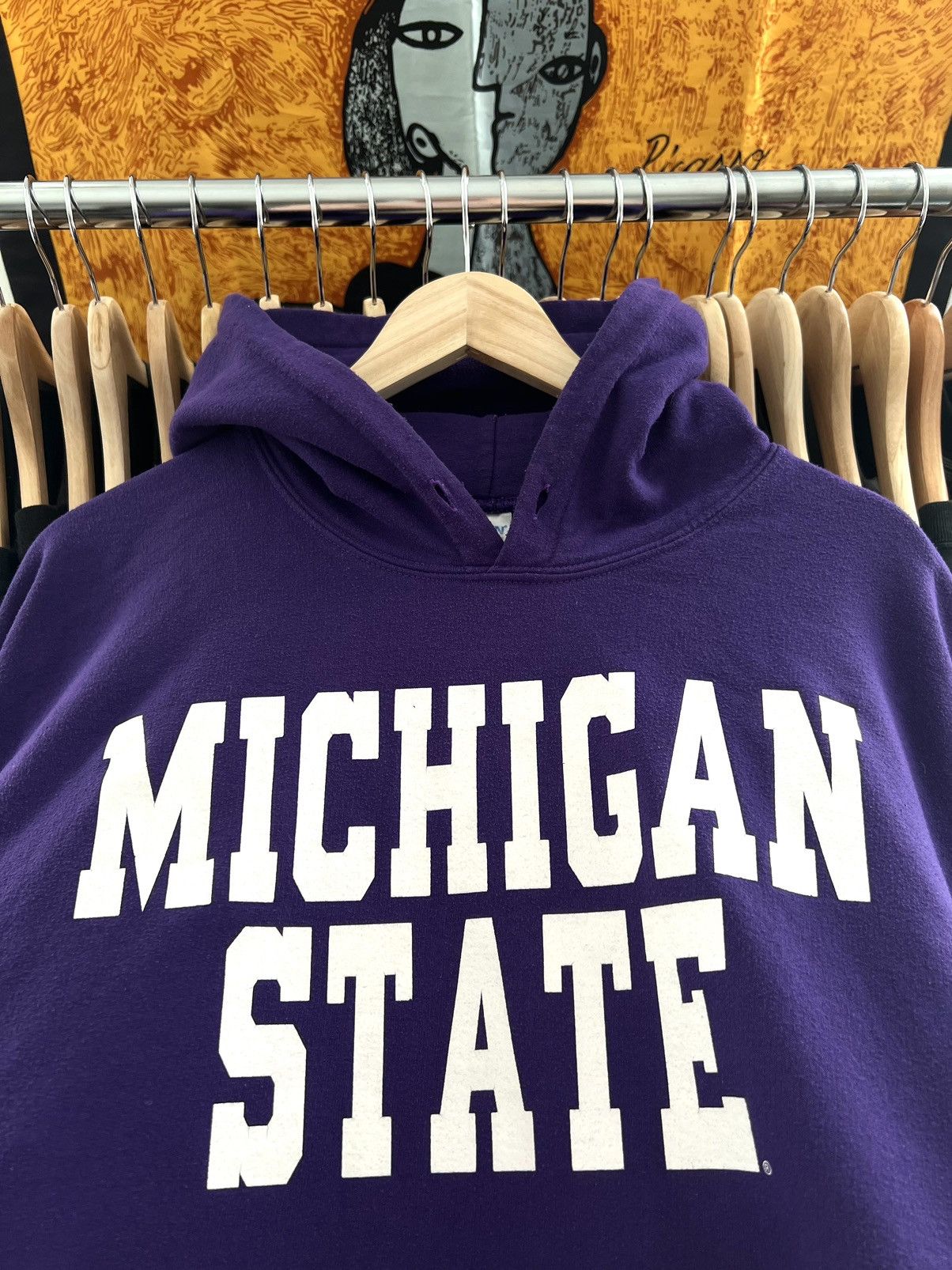 Vintage Vintage Michigan State Spellout Logo Oversized Boxy Hoodie Size US XL / EU 56 / 4 - 3 Thumbnail