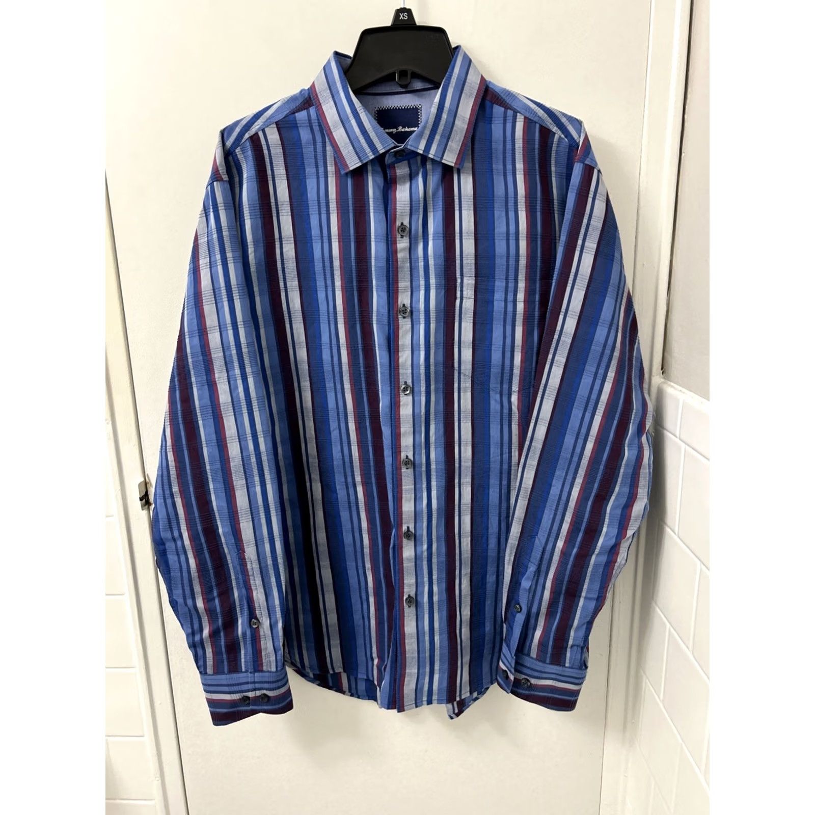Tommy Bahama Tommy Bahama Shirt Mens Medium Blue Striped Cotton Silk Hawaiian Button Down L/S Size US M / EU 48-50 / 2 - 2 Thumbnail