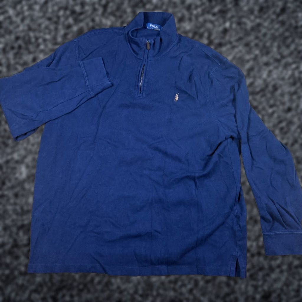 Ralph Lauren Ralph Lauren Polo Estate Rib Quarter Zip Pullover Sweater Blue L Cotton Knit Mens Size US L / EU 52-54 / 3 - 1 Thumbnail