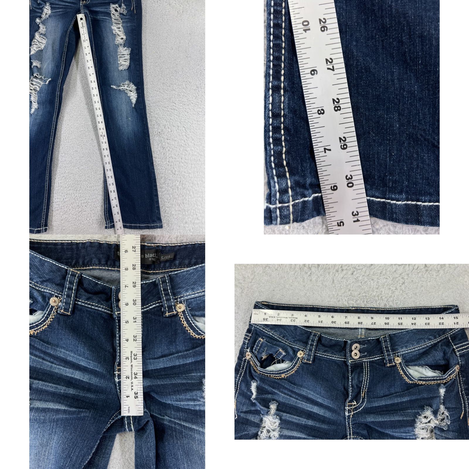 Vintage VINTAGE Rue21 Women's Jeans Pants 5 Blue Denim Low Rise Distressed Bootcut Slim Fit 31in Inseam Size 27" / US 4 / IT 40 - 8 Thumbnail