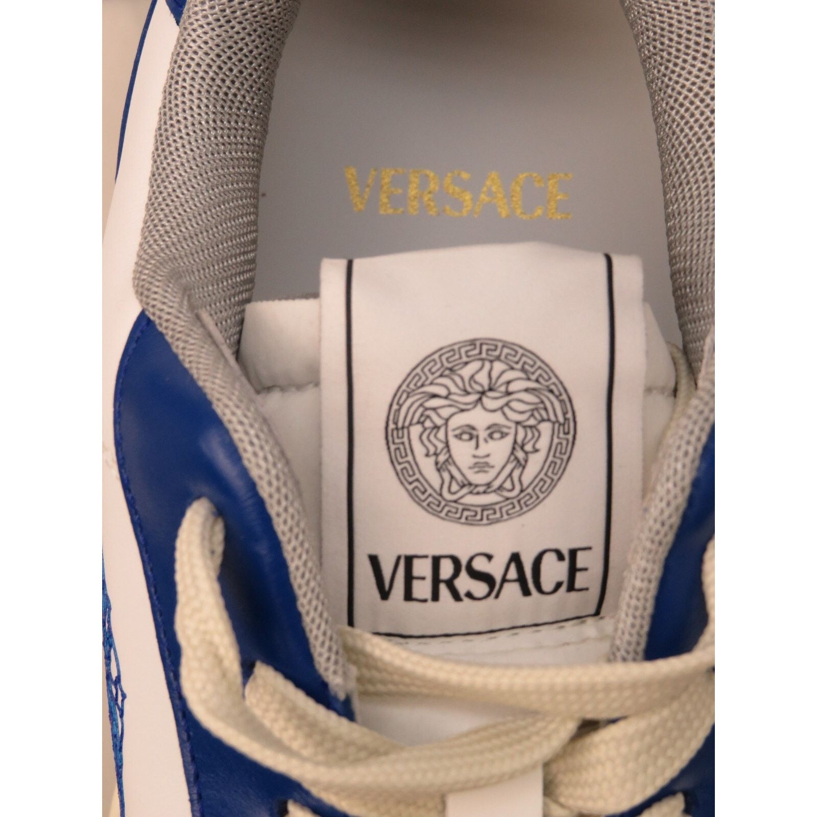 Versace VERSACE BLUE WHITE LEATHER MEDUSA HEAD LOW SNEAKERS 12 45 IT Size US 12 / EU 45 - 4 Thumbnail