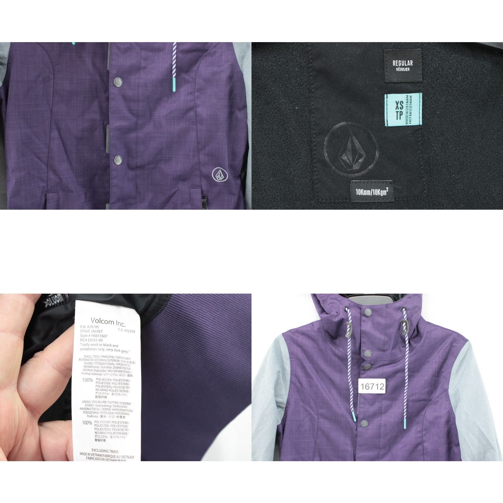 Volcom Stave Snowboard Jacket Womens XS Purple Grey Winter Ski Warm Comfortable