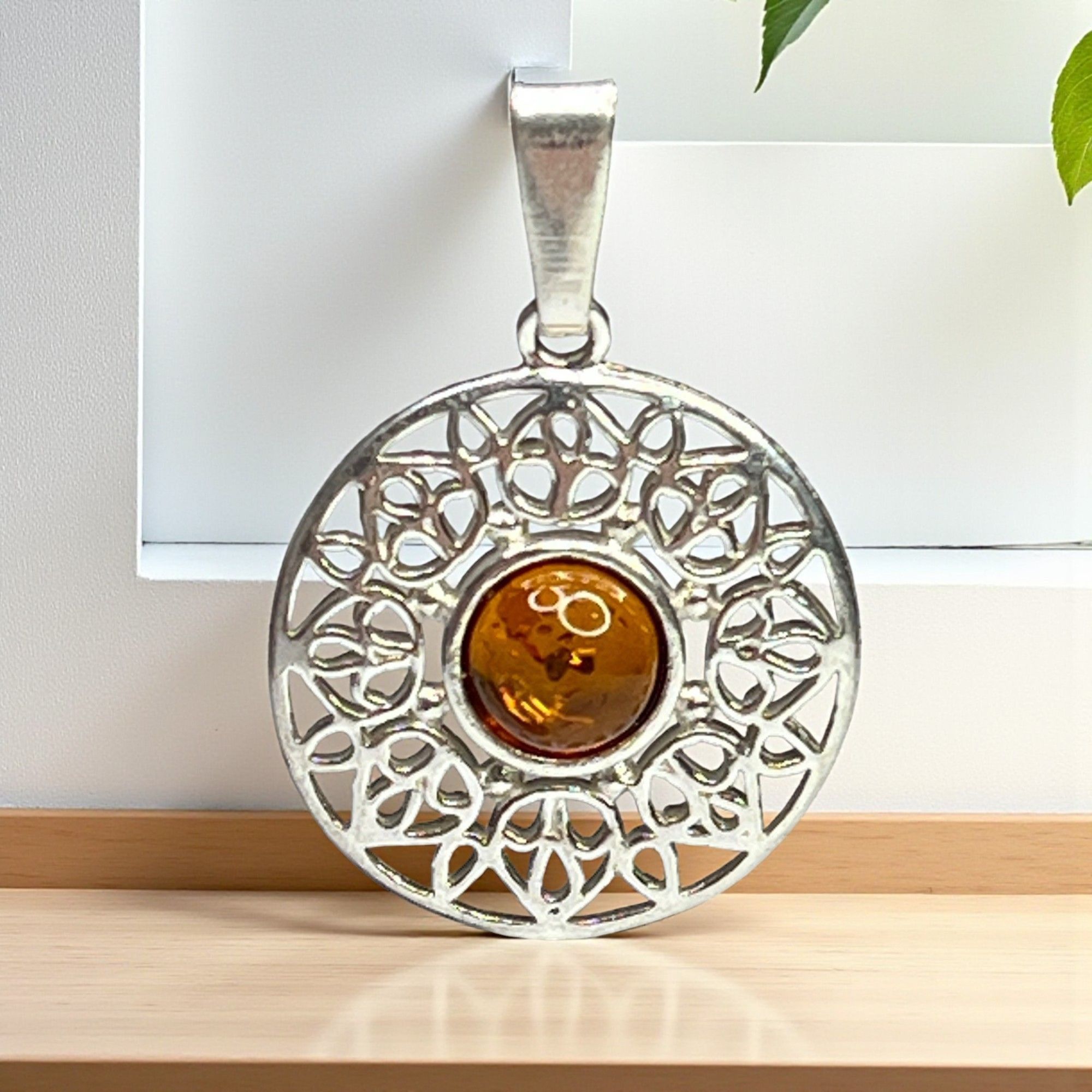 Other Amber & Sterling Silver Intricate Filigree Pendant With Circ Size ONE SIZE - 1 Thumbnail