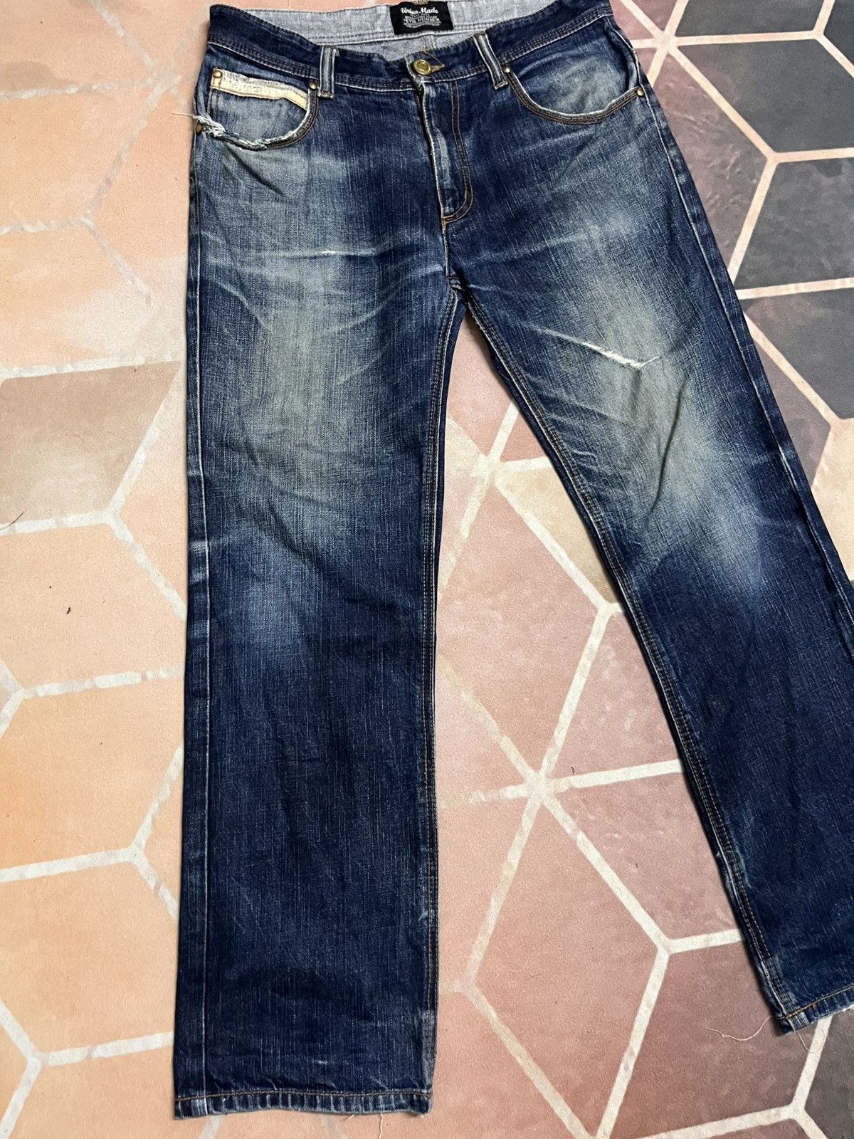 Japanese Brand Evil Number Japan union made distressed big e type fabric Size US 33 - 5 Thumbnail