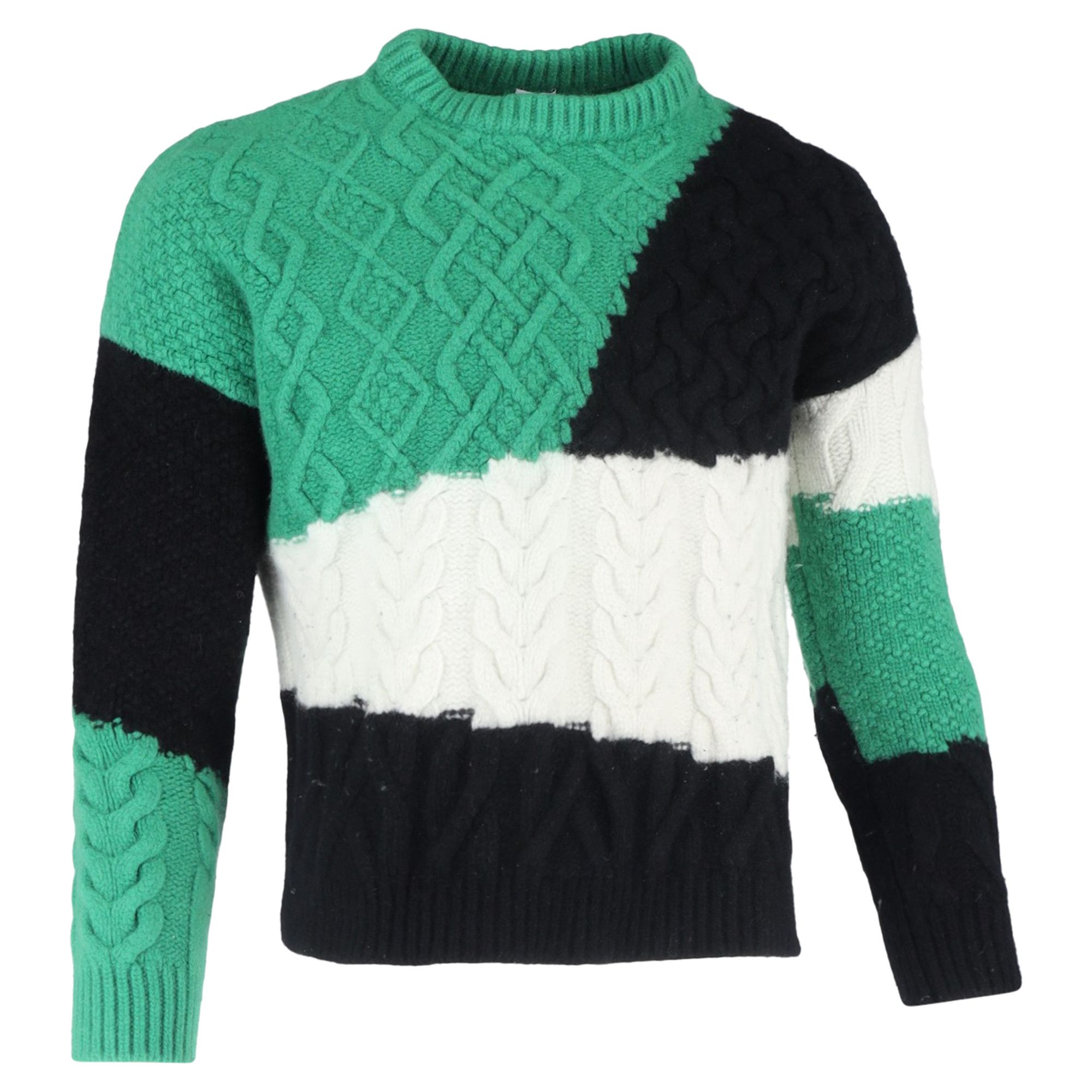 Loewe Loewe Colourblock Cable-Knit Sweater in Green Wool Size US XL / EU 56 / 4 - 1 Thumbnail