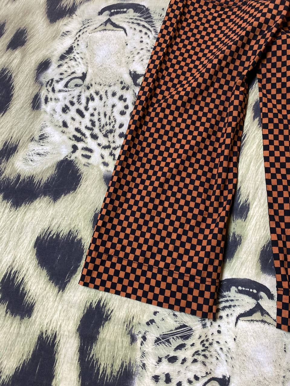Japanese Brand Anthropologie Maeve Orange/Black Check Flared Baggy Pants Size US 26 / EU 42 - 18 Thumbnail