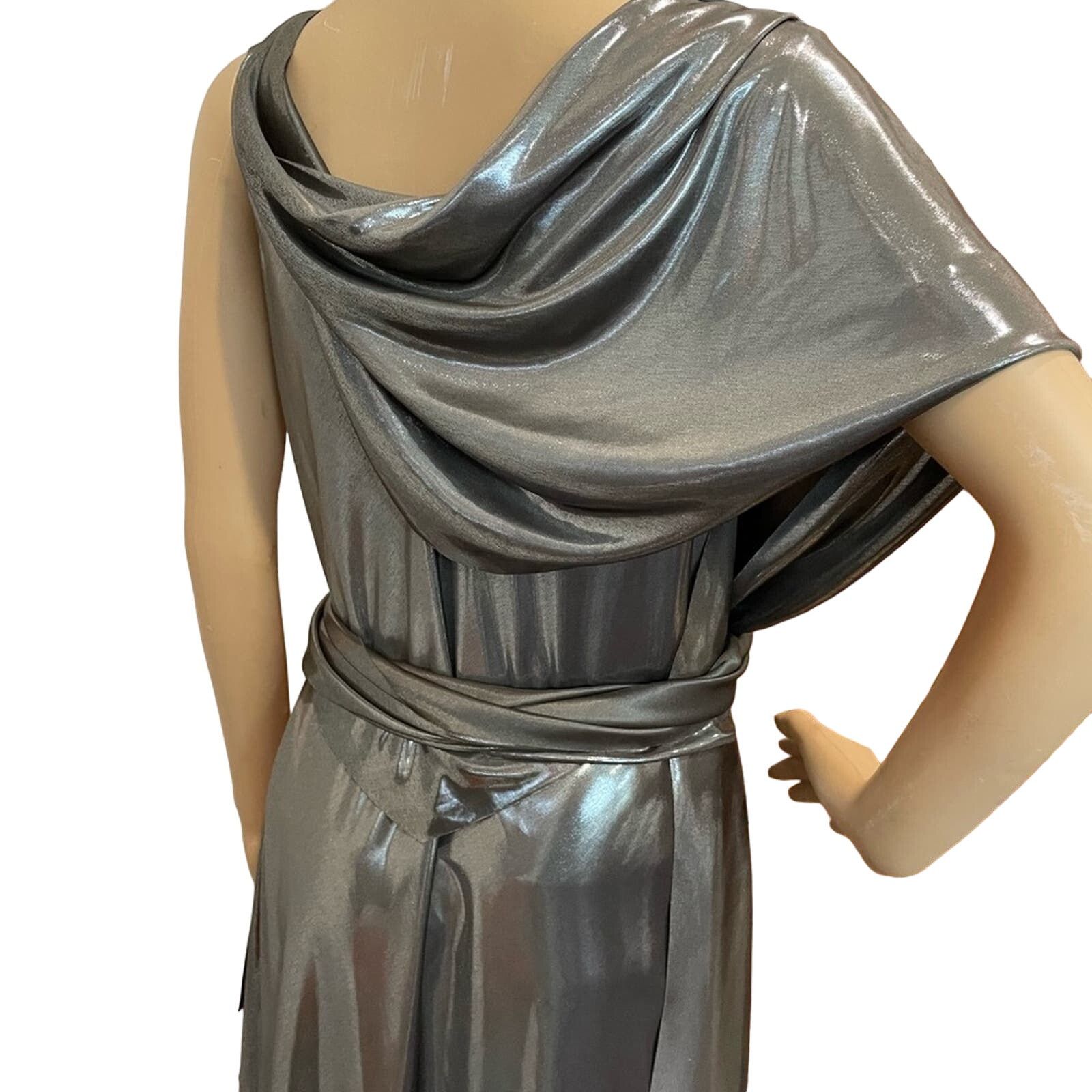 Other Silver lame scarf wrap women’s knee length evening dress Size L / US 10 / IT 46 - 2 Thumbnail