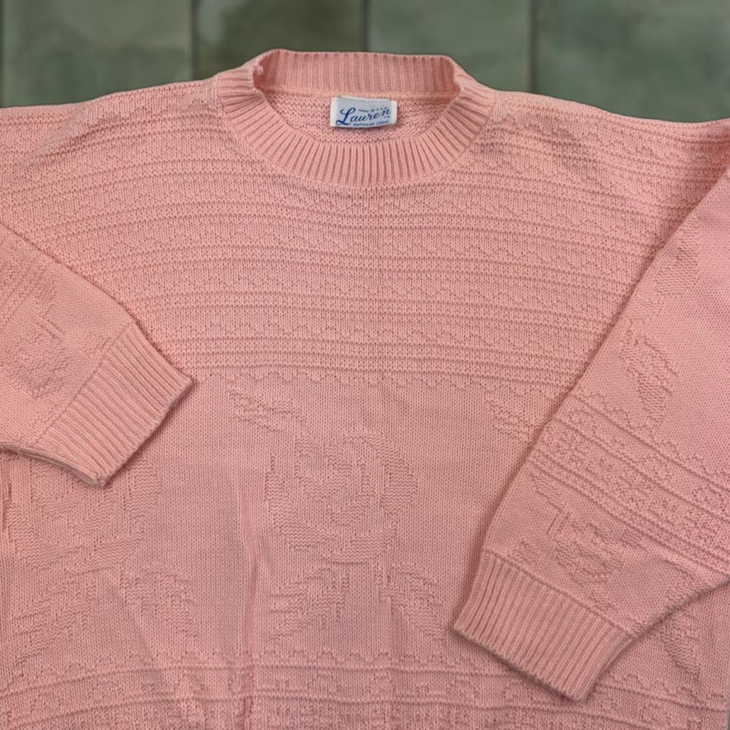 Pinko VINTAGE Lauren Sweater Women’s Medium Pink Knit Floral 1980s Classic USA Size M / US 6-8 / IT 42-44 - 1 Thumbnail