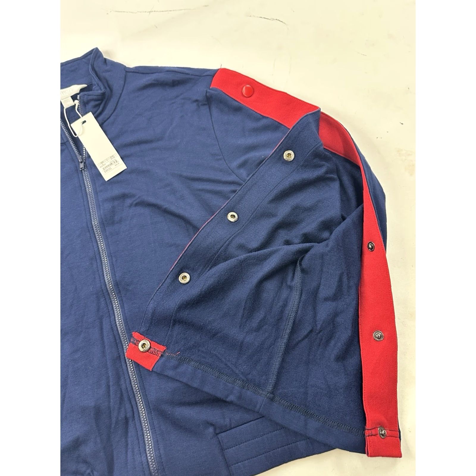 BB Dakota BB Dakota Jacket Womens Small Blue Sleeve Button Detail Full Zip Mock Neck Track Size S / US 4 / IT 40 - 6 Thumbnail