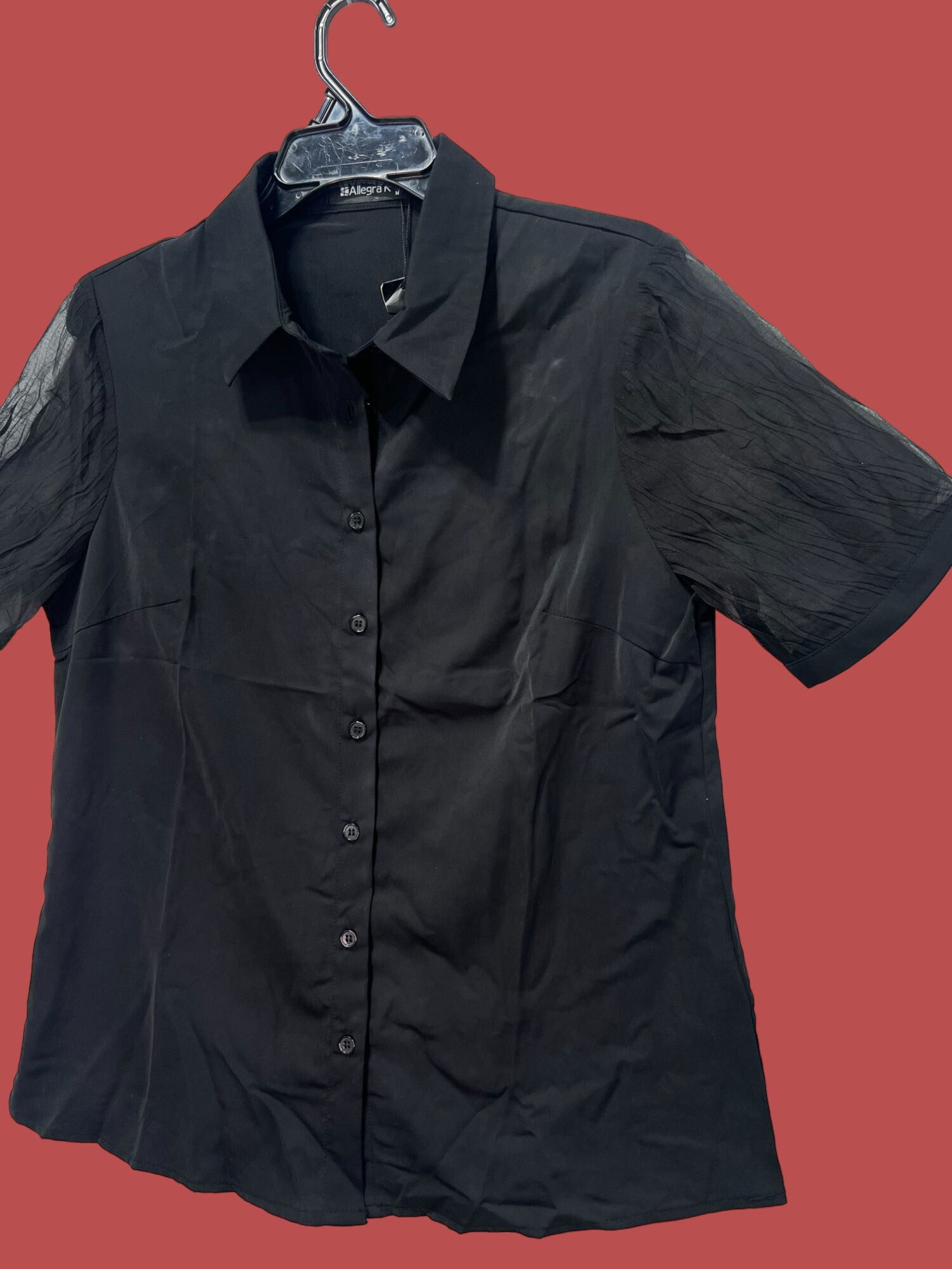 Other Allegra K - Women's Short Sleeve Button Front Blouse - Black Size M / US 6-8 / IT 42-44 - 13 Thumbnail