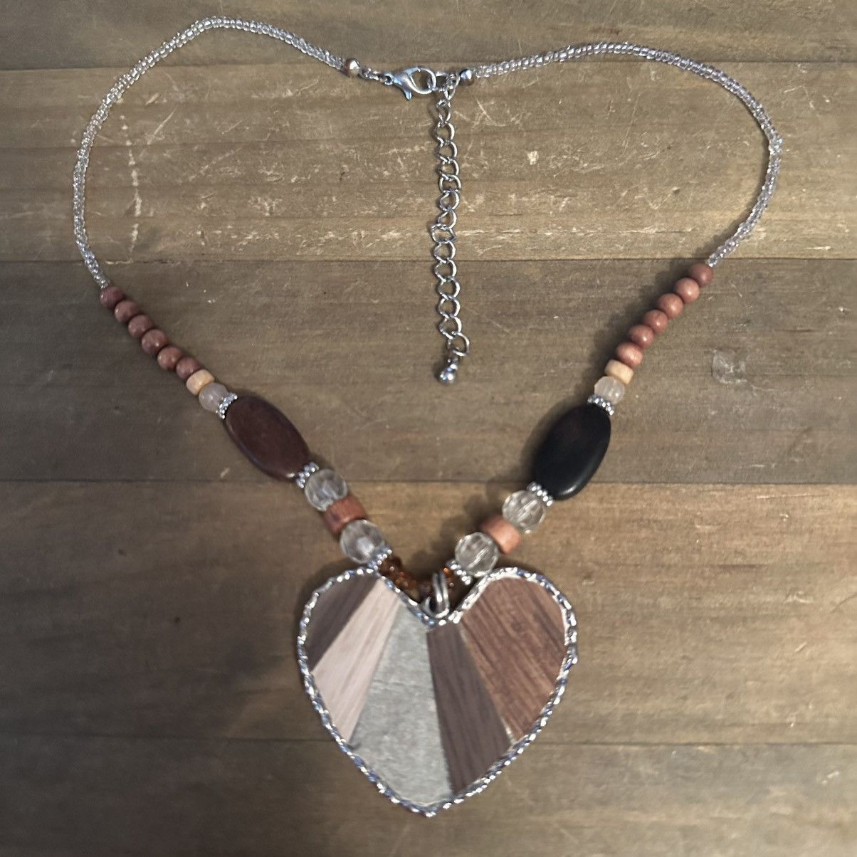 Other Beaded patchwork wood heart pendant necklace Size ONE SIZE - 3 Thumbnail