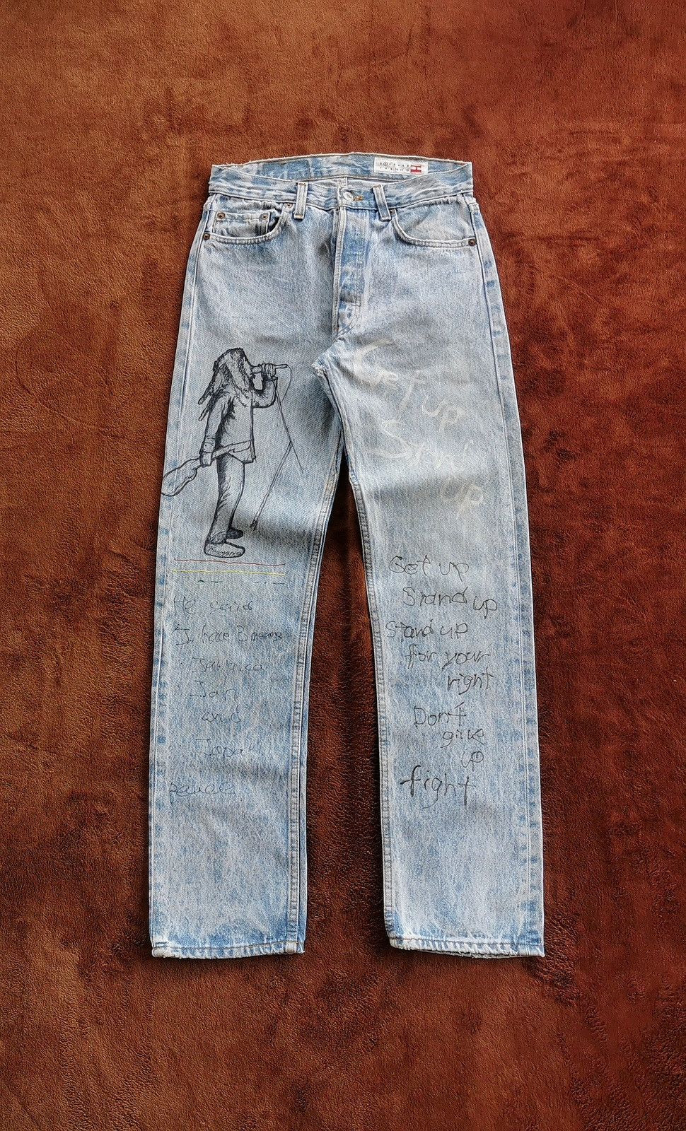 Levi's 90s Vintage Levis 501 Bob Marley Hitomi Handmade Denim Jeans Size US 28 / EU 44 - 2 Thumbnail