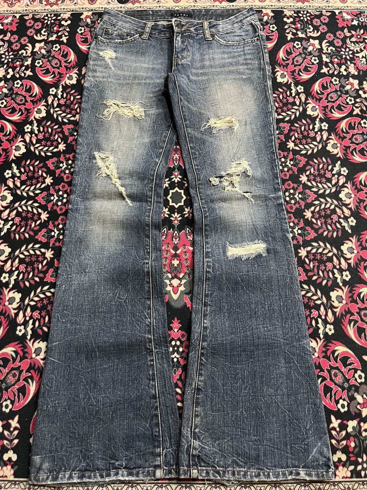 Japanese Brand Japanese Brand Ingni Distressed Blue Washed Flare Jeans Size 28" / US 6 / IT 42 - 1 Thumbnail