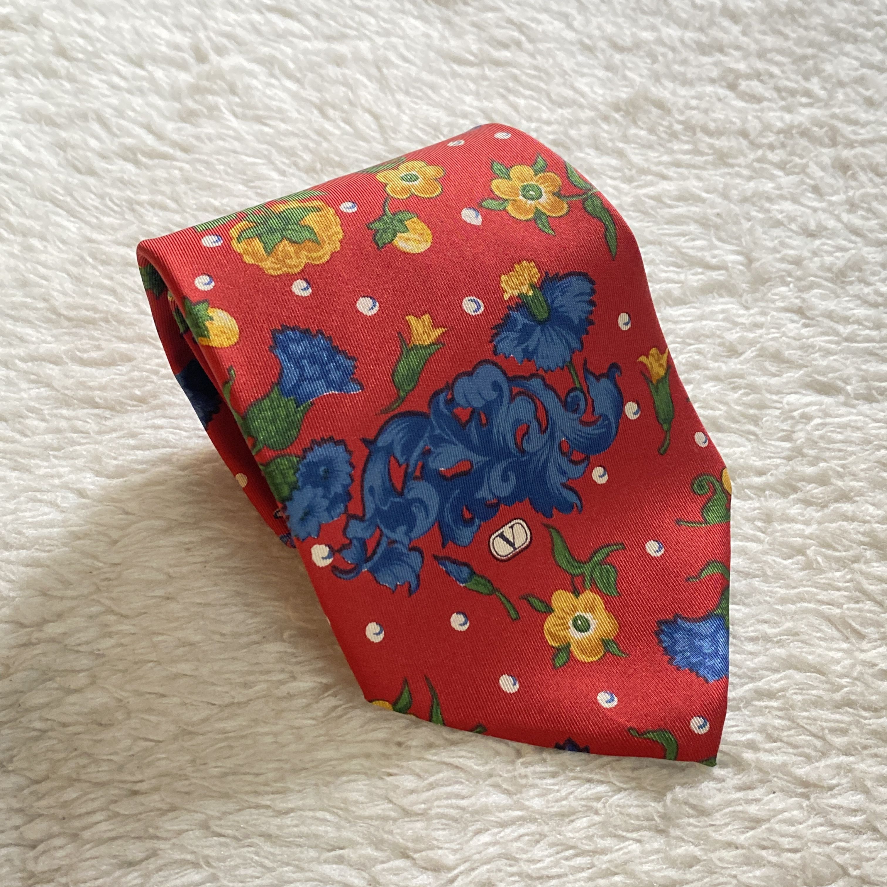 Valentino Vintage Valentino Cravatte Silk Tie – Red Retro Floral Size ONE SIZE - 11 Thumbnail