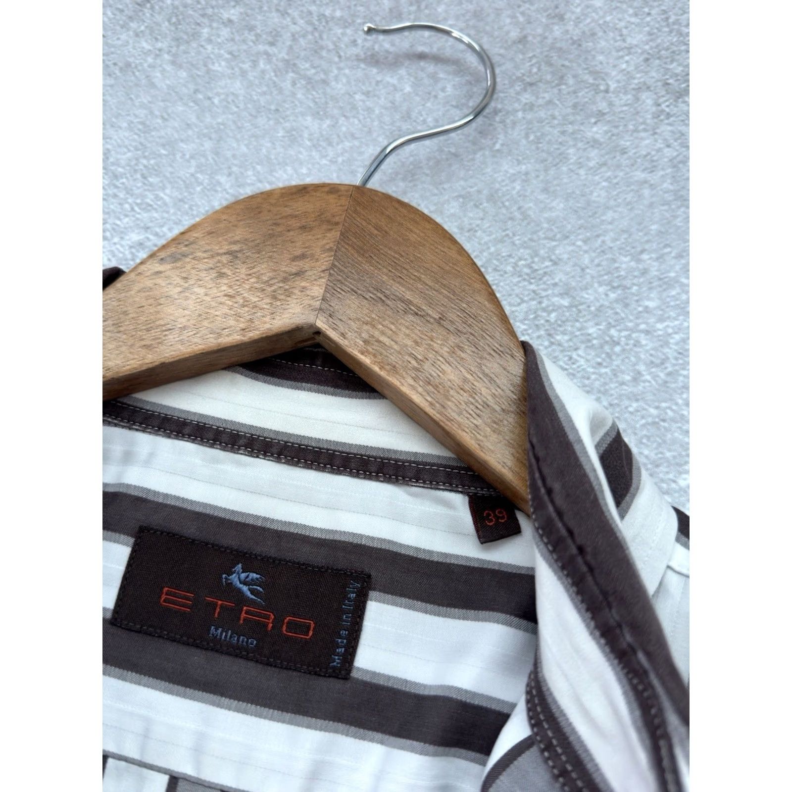 Etro VINTAGE ETRO Milano Luxury Striped Button Up Shirt Men Size L 39 Brown White Size US L / EU 52-54 / 3 - 6 Thumbnail