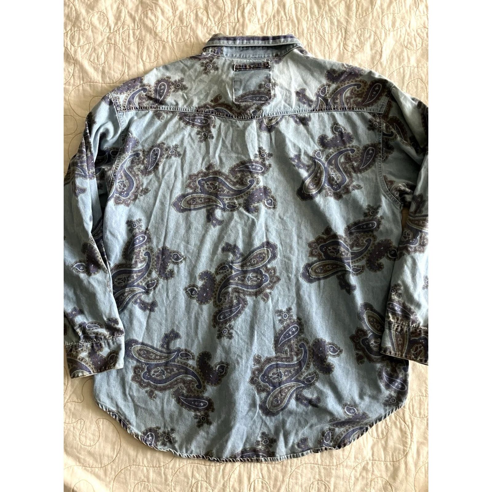 Vintage IOU Collection Mens Vintage Denim Long Sleeve Button Down Shirt Paisley Print Gray L Size US L / EU 52-54 / 3 - 3 Thumbnail