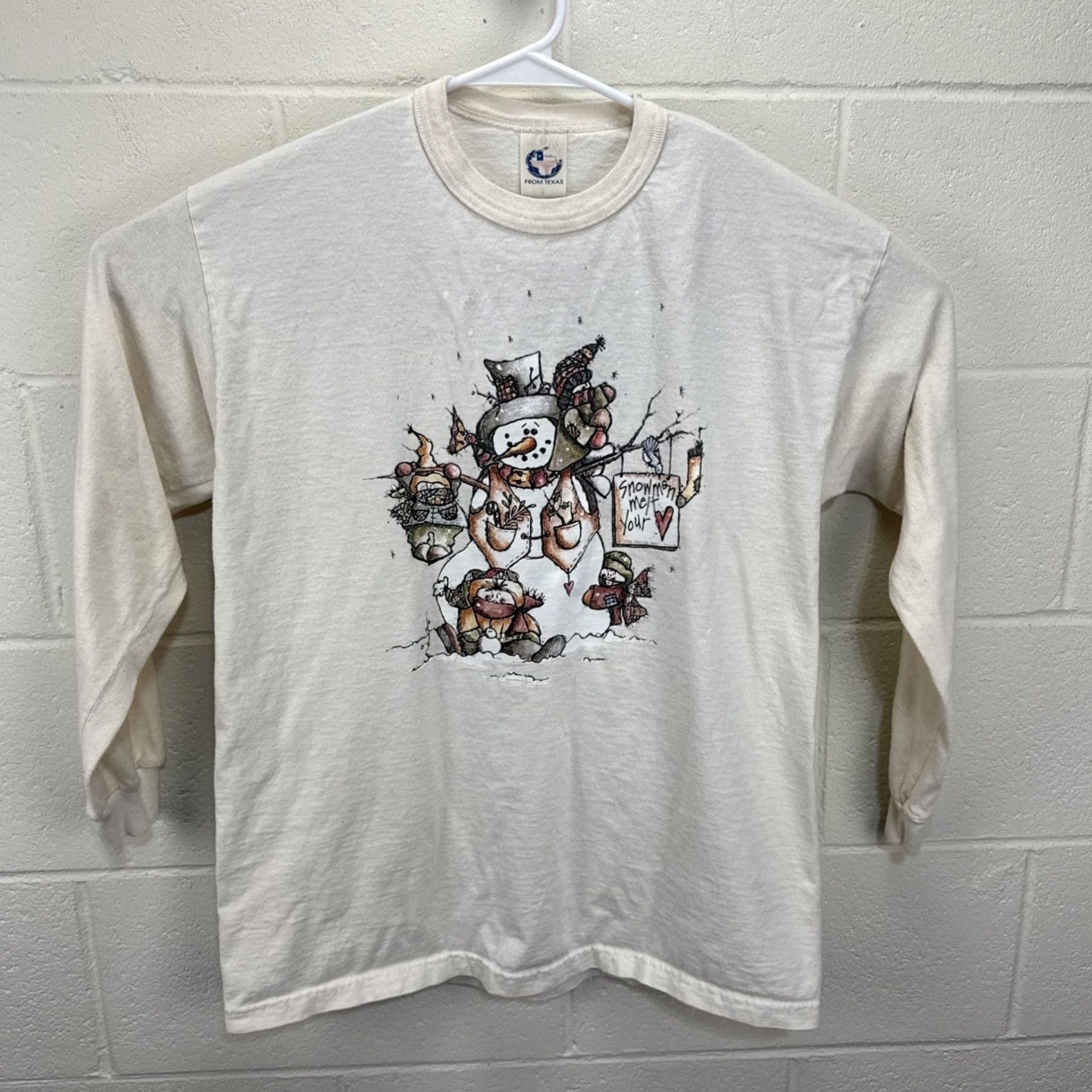 Vintage VINTAGE Snowman Shirt Long Sleeve Large Snowmen Melt Your Heart Sweetheart Beige 1990s Size L / US 10 / IT 46 - 2 Thumbnail