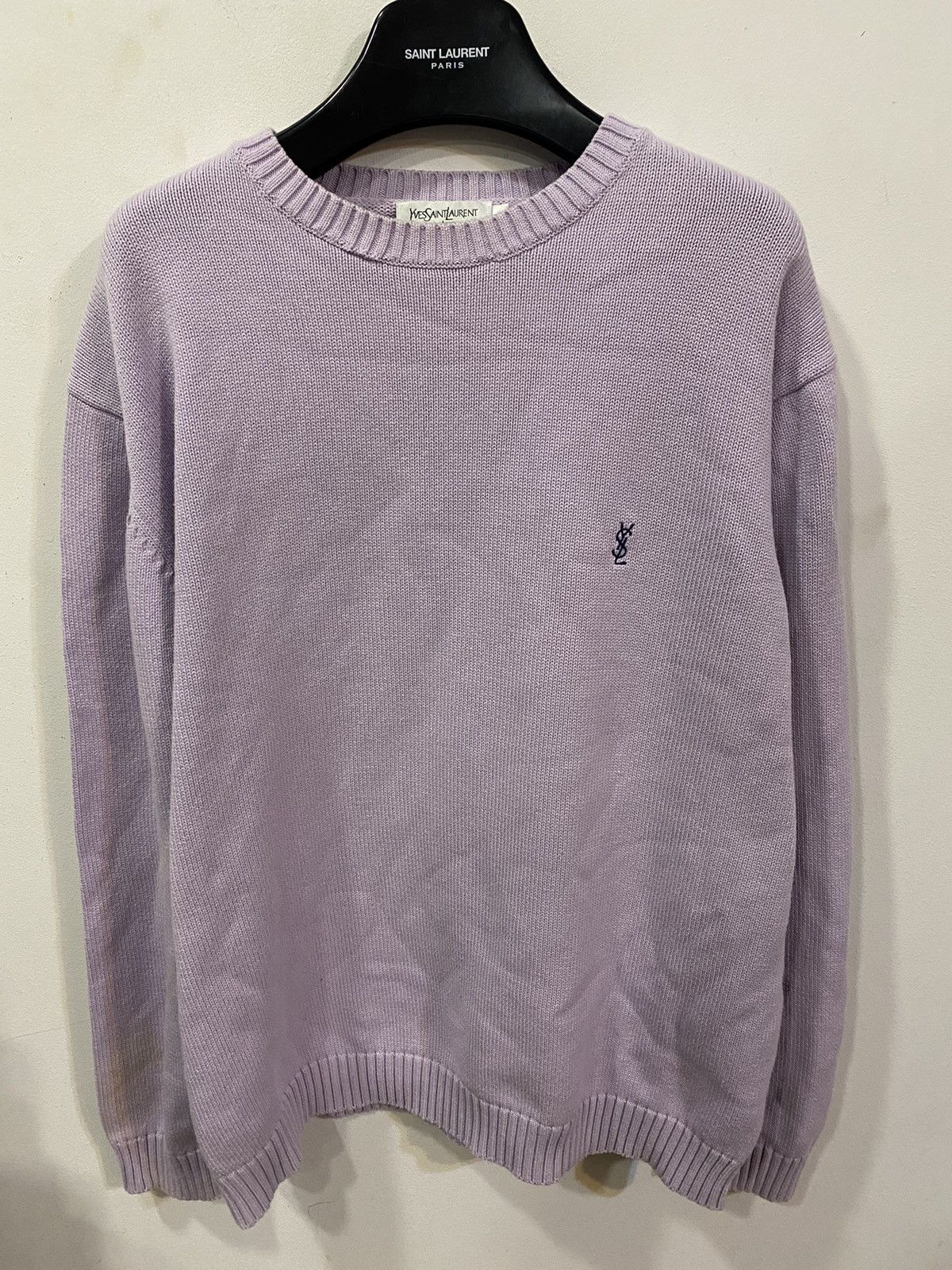 Yves Saint Laurent Lilac YSL Sweater Knit Baby Blue Old Money Paris Vintage Size US L / EU 52-54 / 3 - 2 Thumbnail