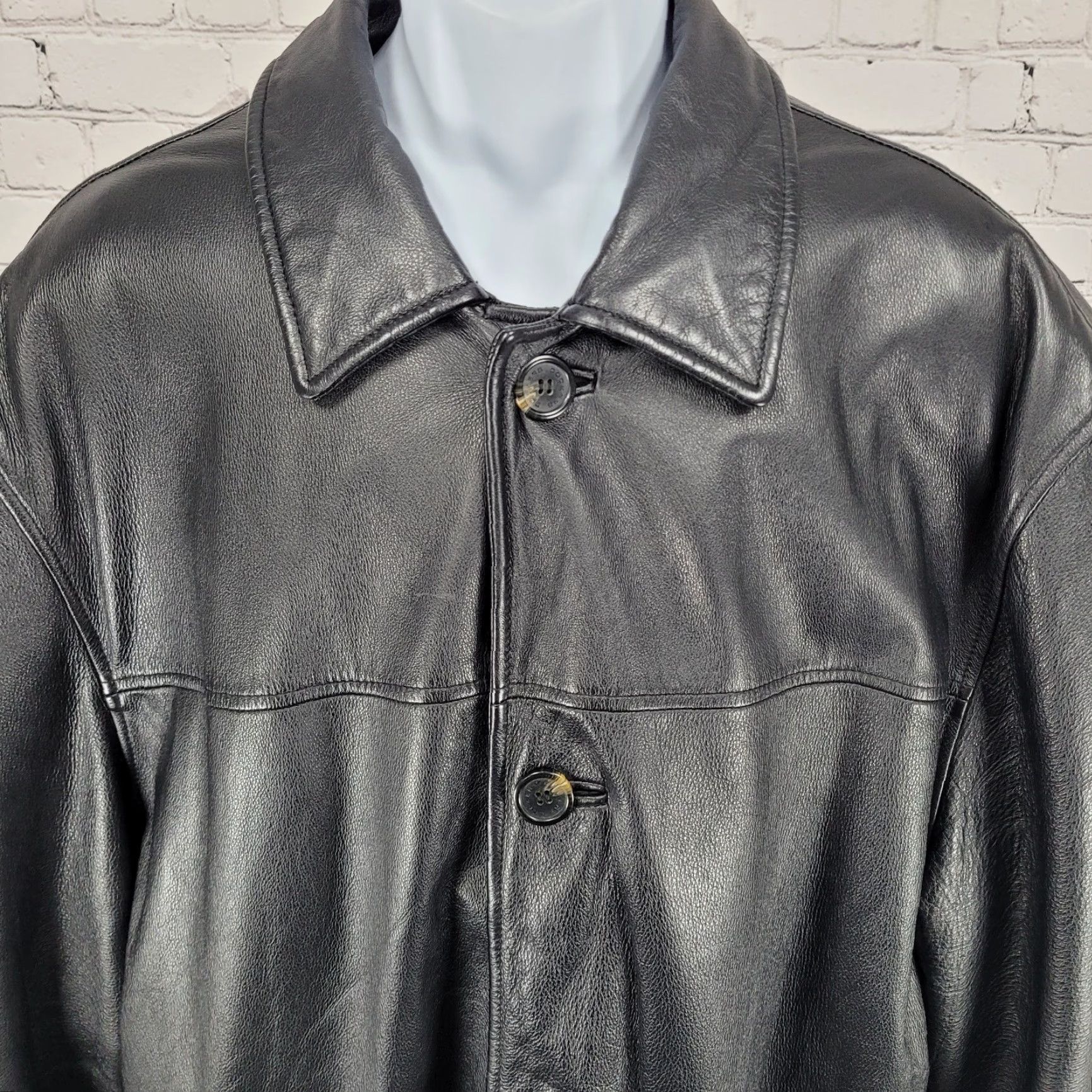 Dockers DOCKERS Black Leather Jacket XL Buttoned Collared Pockets Mid-Length Mens Size US XL / EU 56 / 4 - 7 Thumbnail