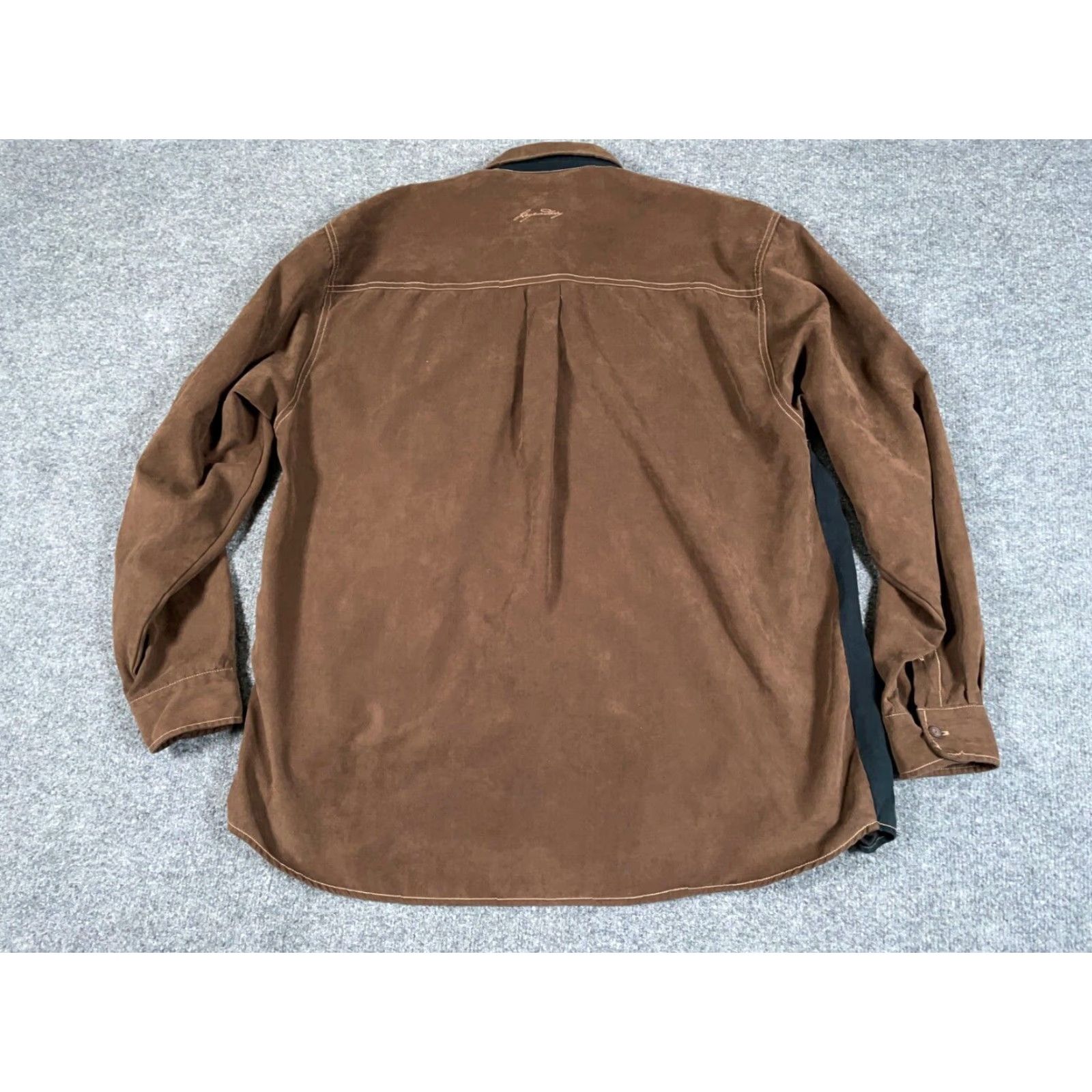 Vintage Retro Suede Faux Rockabilly Style Shirt Adult XL Brown Black Striped Western Size US L / EU 52-54 / 3 - 2 Thumbnail