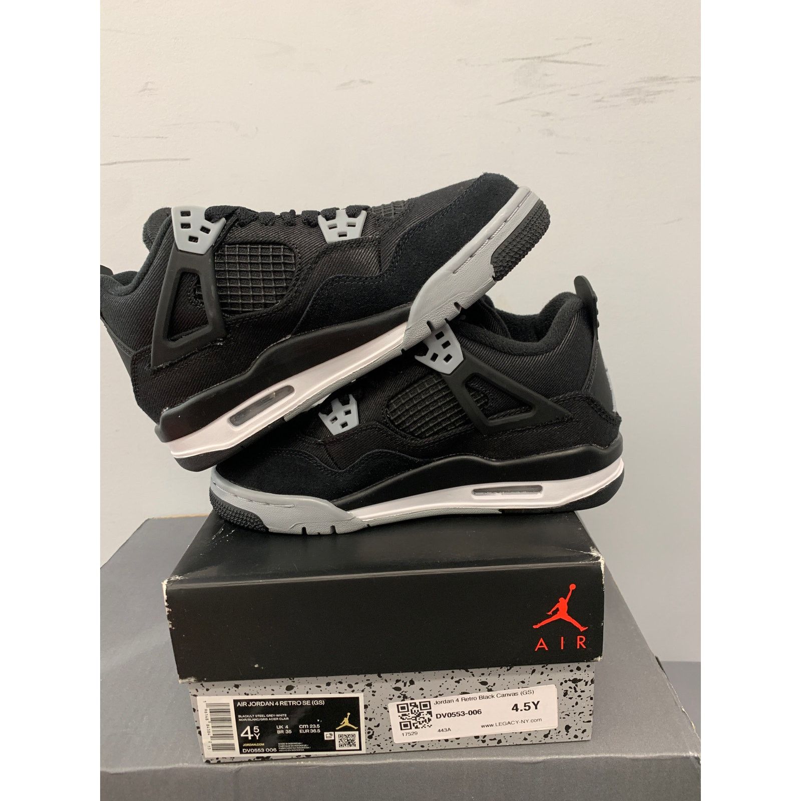 Nike Nike Air Jordan 4 Retro Black Canvas GS Size 4.5Y BRAND NEW Size US 5 / EU 37 - 4 Thumbnail