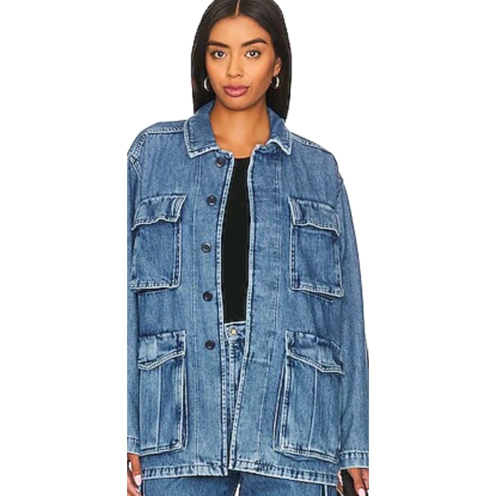 Vintage Favorite Daughter Carly Cargo Jacket Women Small S Cotton Blue Denim Jean Jacket Y2K Style Regular Fit Size S / US 4 / IT 40 - 2 Thumbnail