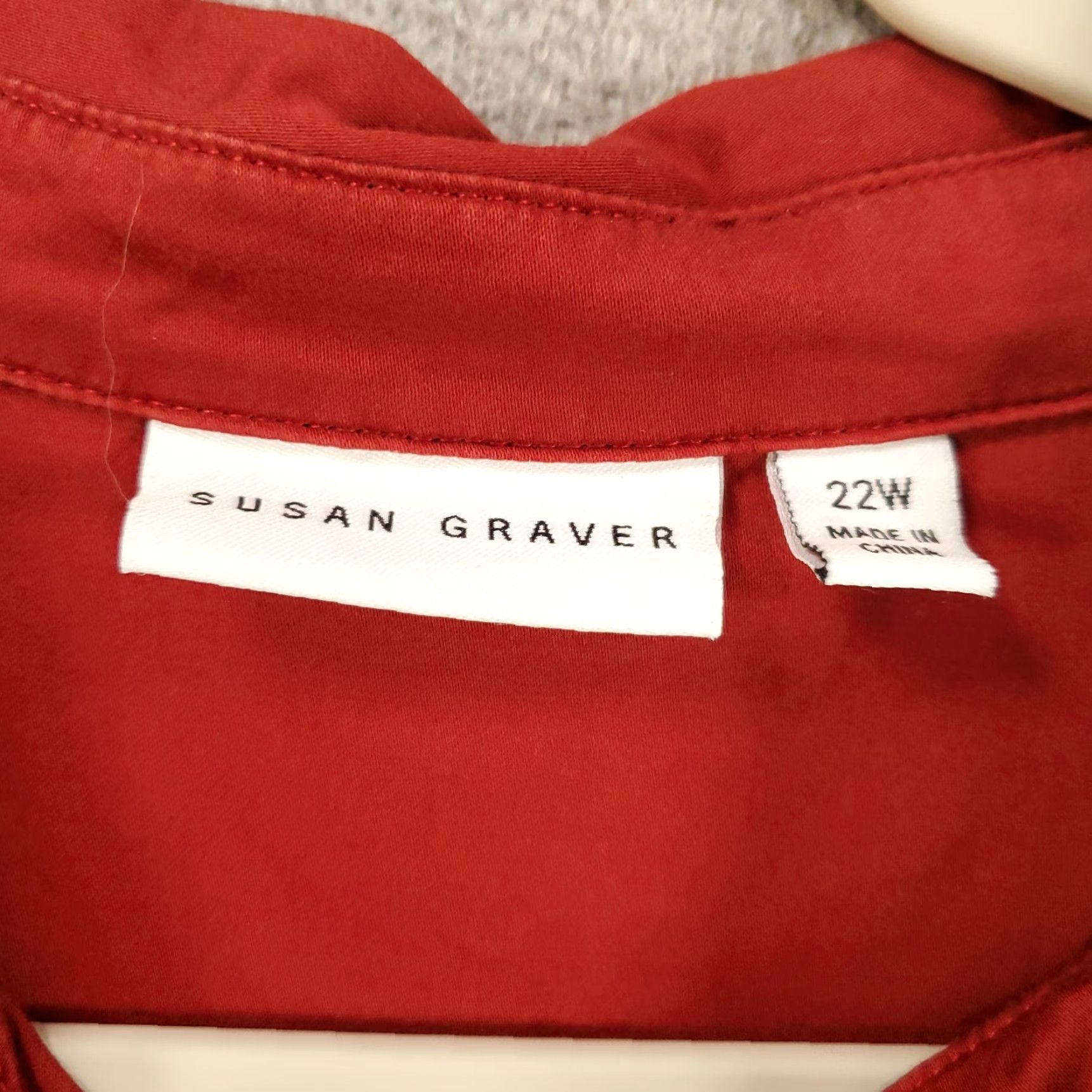 Vintage Susan Graver Blouse Shirt Dressy Tunic 22W Red Long Sleeve Button Up Casual Womens Plus Size Size 3XL / US 20-22 - 5 Thumbnail