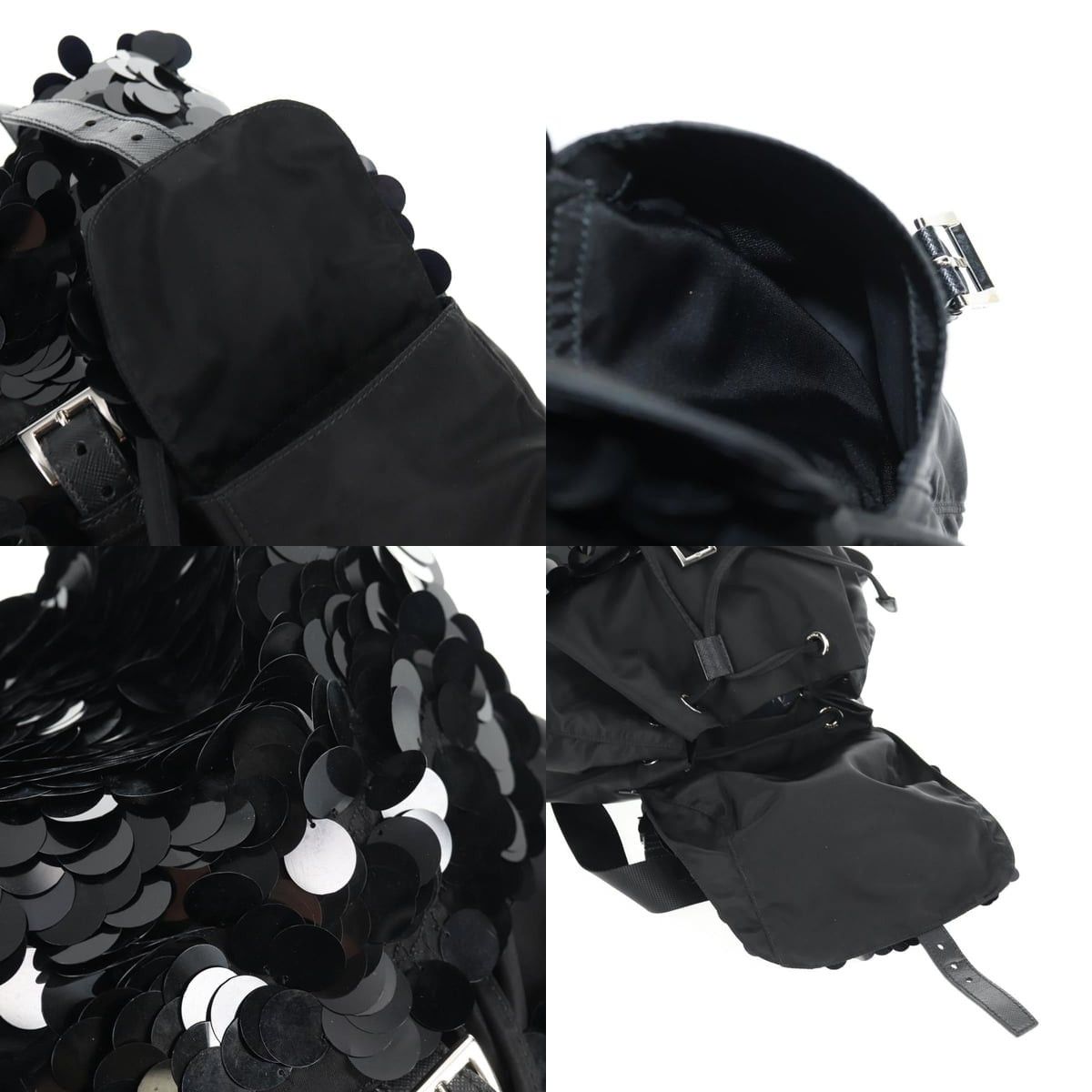 Prada PRADA Sequin Backpack Nylon Black Silver Size ONE SIZE - 13 Thumbnail