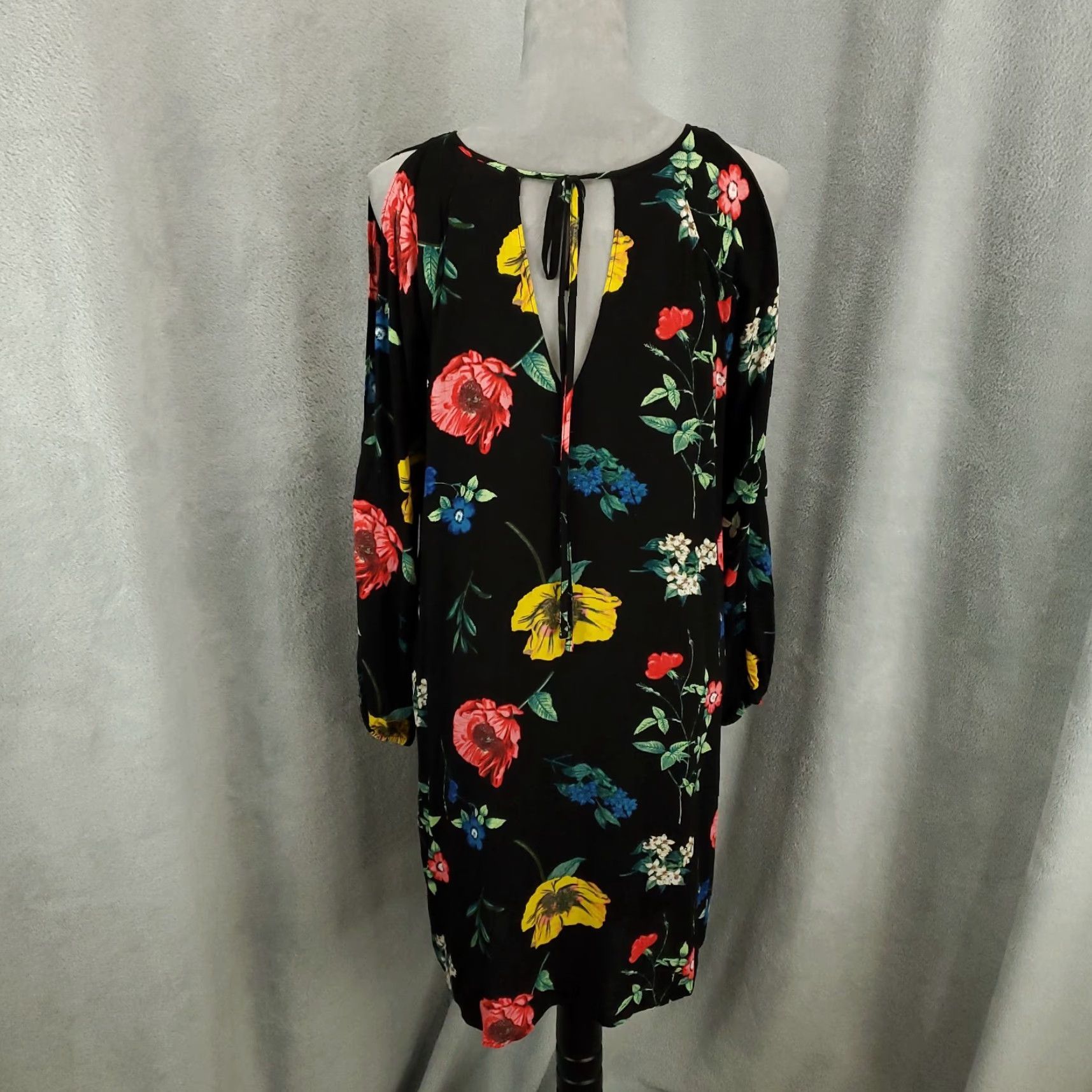 Old Navy Old Navy Dress Womens Large Black Floral Cold Shoulder Sleeve Knee Length A-Line Shift dress Size L / US 10 / IT 46 - 3 Thumbnail