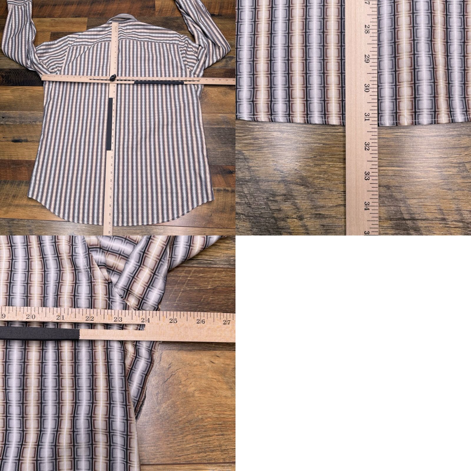 Johnston & Murphy Johnston & Murphy Shirt Mens Large Tan Geometric Button Up Slim Fit Long Sleeve Brown cotton Button-Up Size US L / EU 52-54 / 3 - 9 Thumbnail