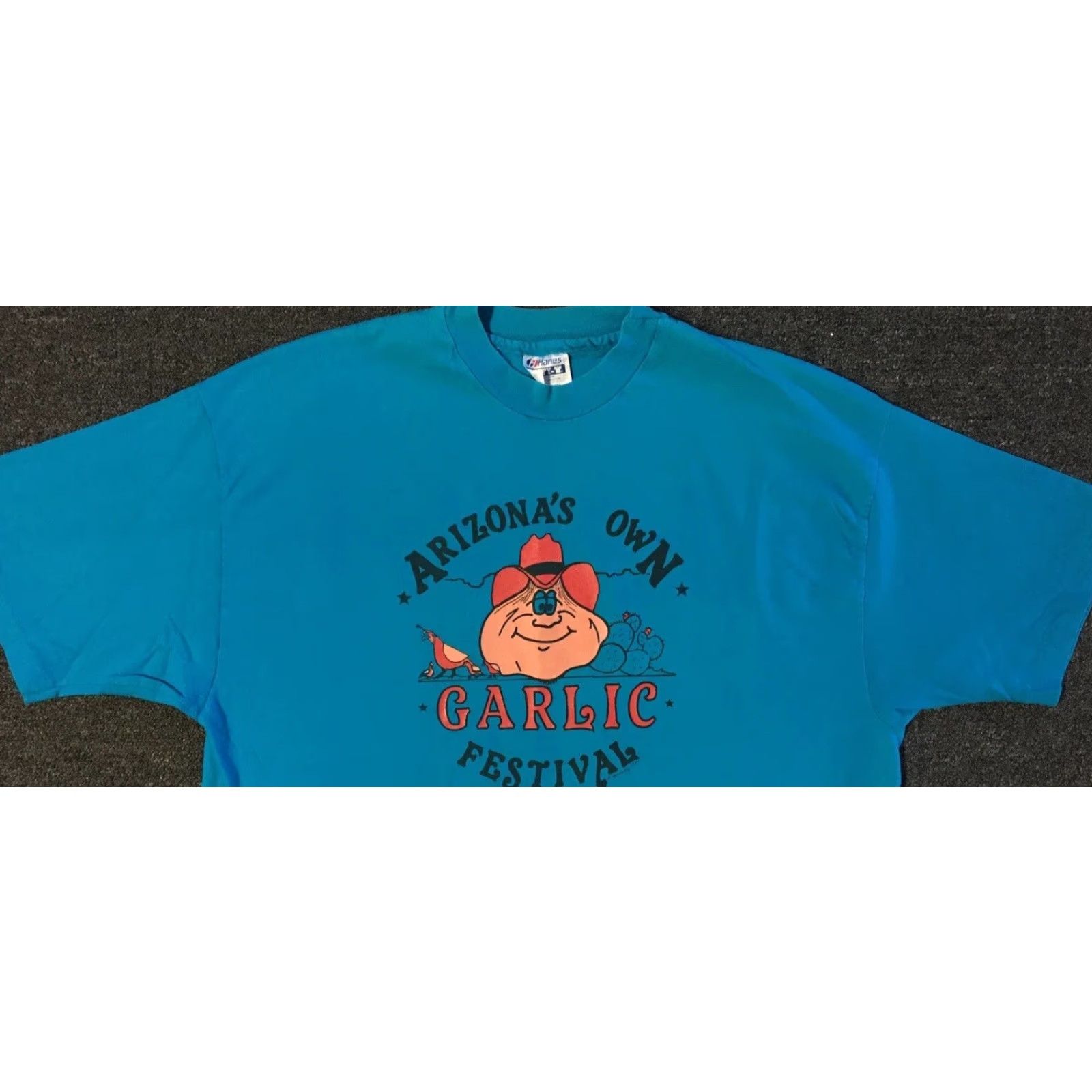 Vintage VINTAGE 90s Arizona Garlic Fest Faded Shirt XL Blue T-Shirt Single Stitch Men Short Sleeve USA Funny Grunge Biker 80s 90s Retro Rock Punk Size US XL / EU 56 / 4 - 6 Thumbnail