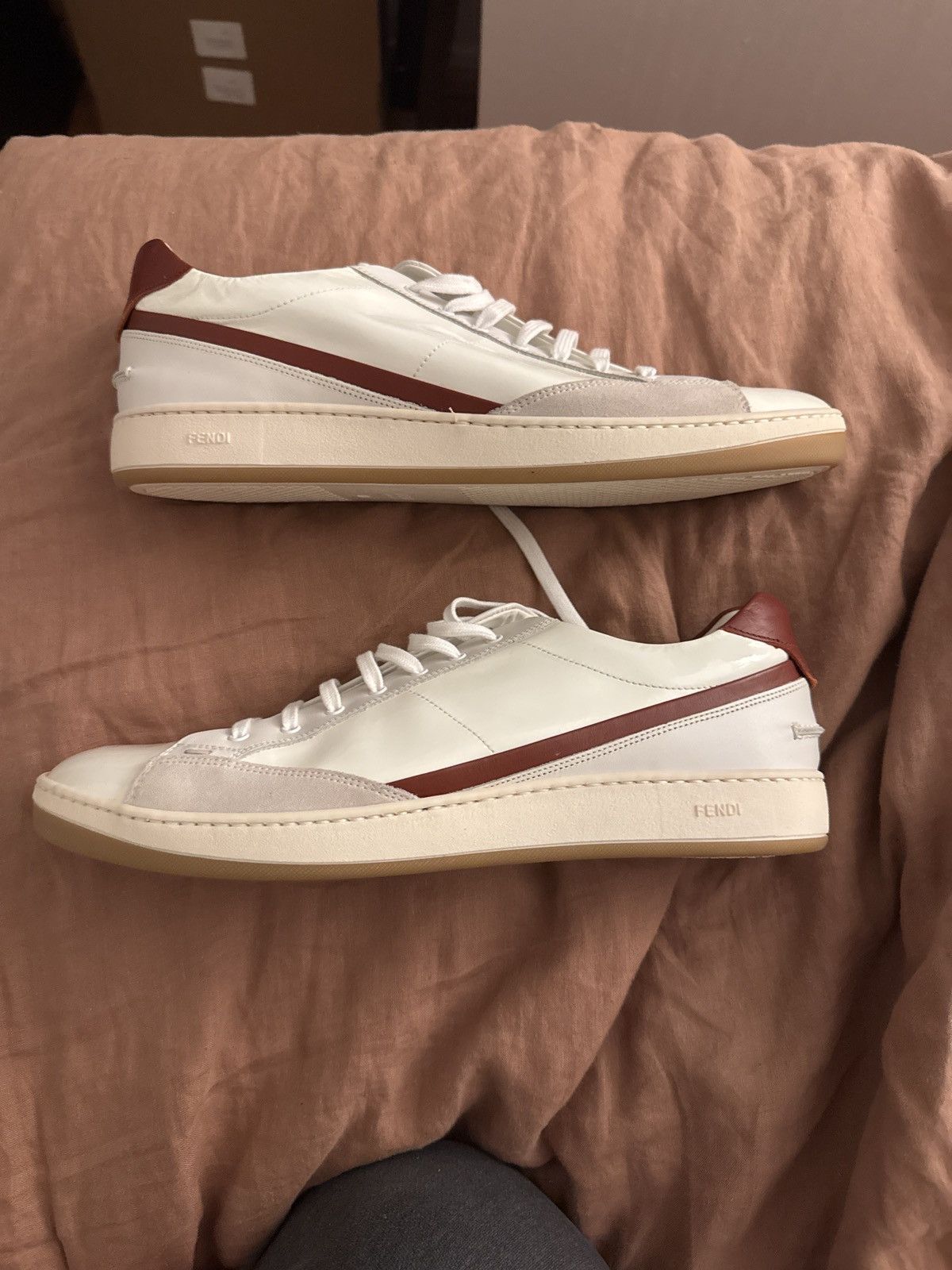 Fendi Fendi White/ Maroon Leather Sneakers Size US 10 / EU 43 - 1 Thumbnail