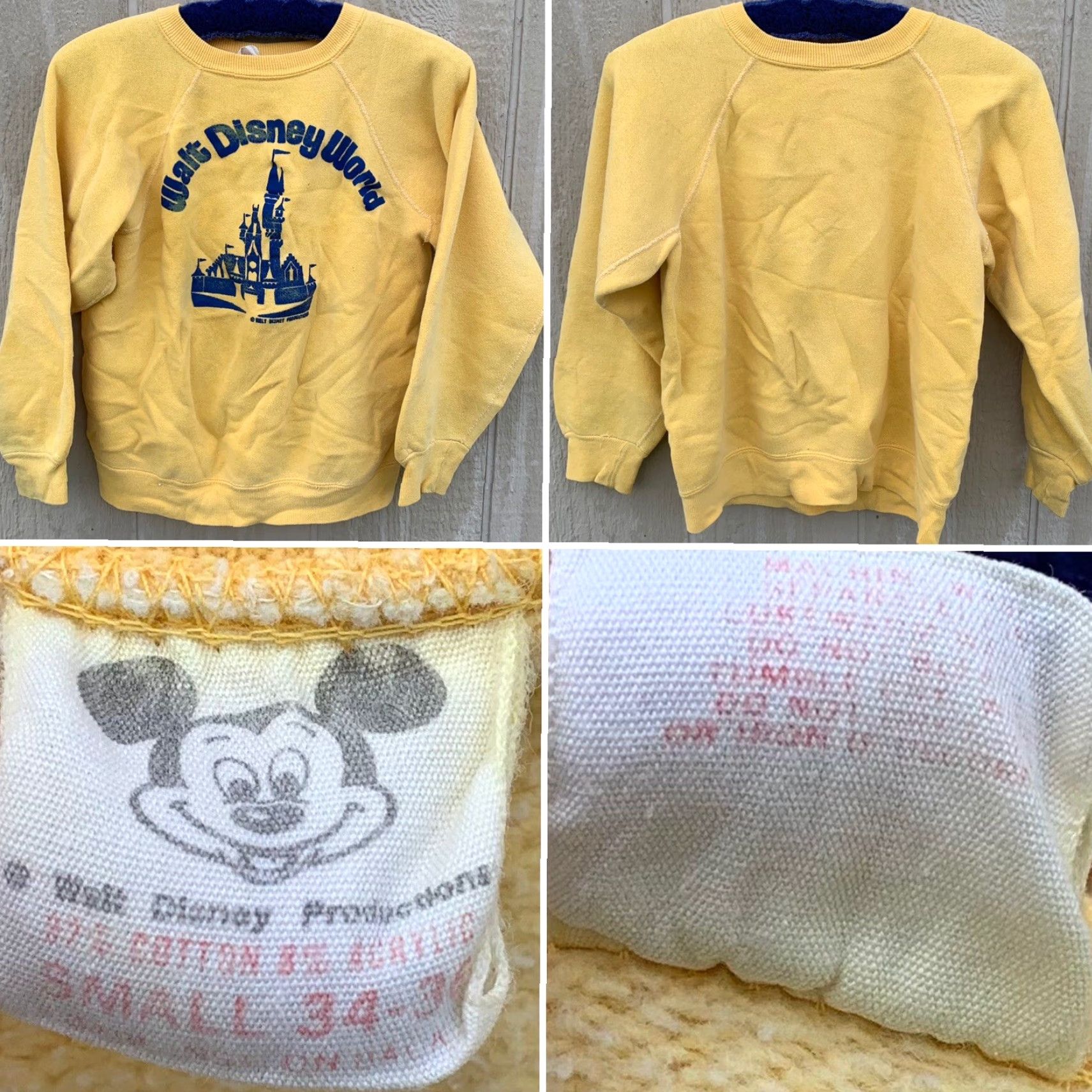 Disney VINTAGE Walt Disney Productions Raglan Sweatshirt S Men Yellow 80s Cartoon USA Retro Graphic Print pullover Size US S / EU 44-46 / 1 - 4 Thumbnail
