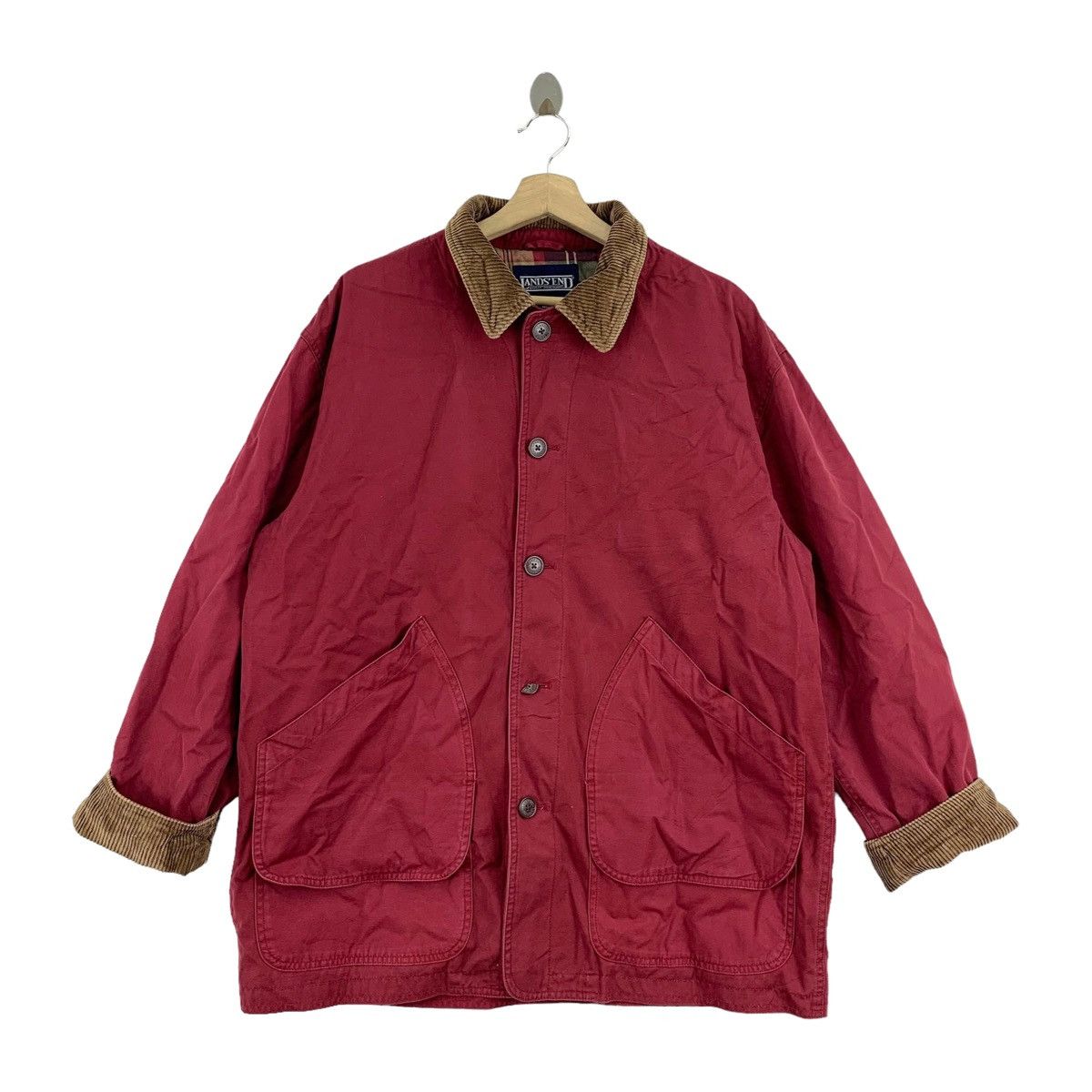 image of Lands End x Vintage Land’S End Casual Workwear Design Full Button Chore in Red, Men's (Size XL)