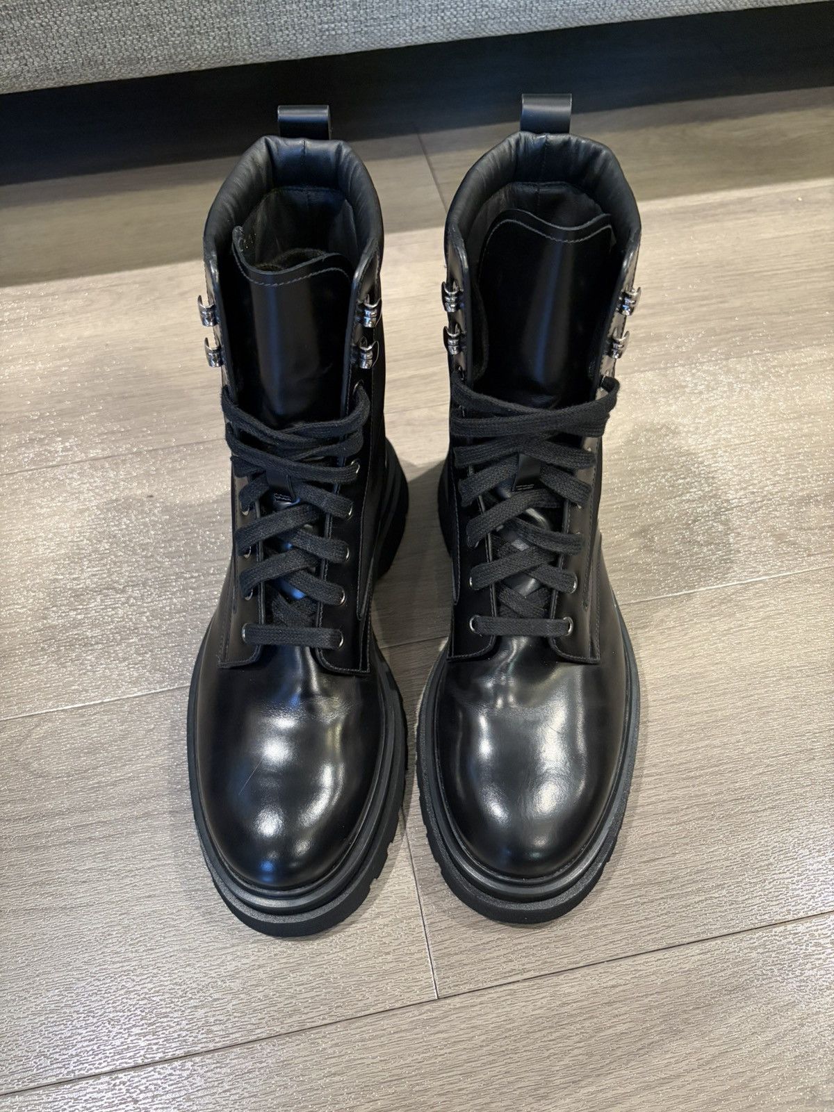 Prada Triangle logo combat boots in leather and nylon Size US 8 / EU 41 - 4 Thumbnail
