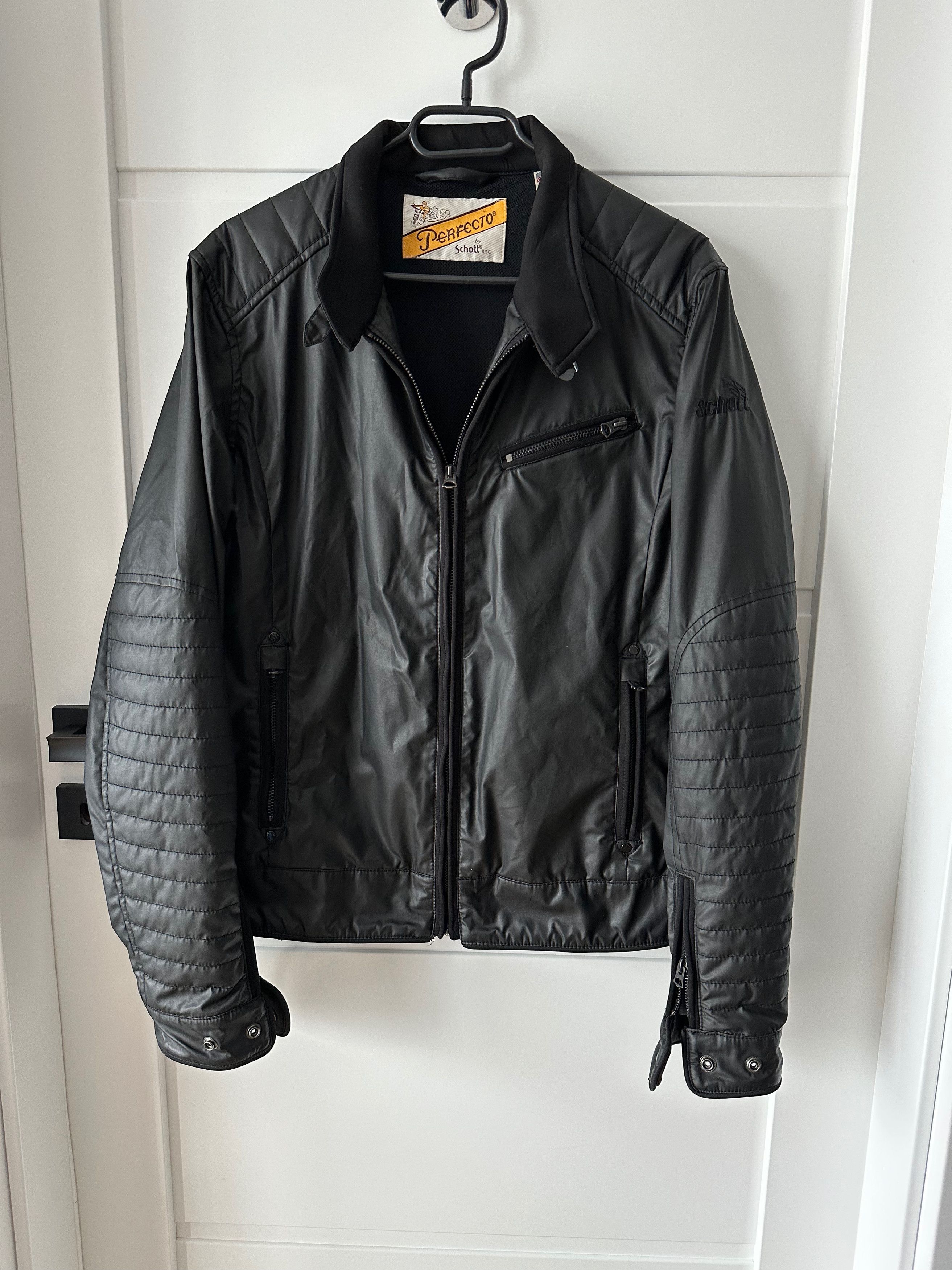 image of Perfecto Black Coated Cotton Biker Style Jacket, Men's (Size Medium)