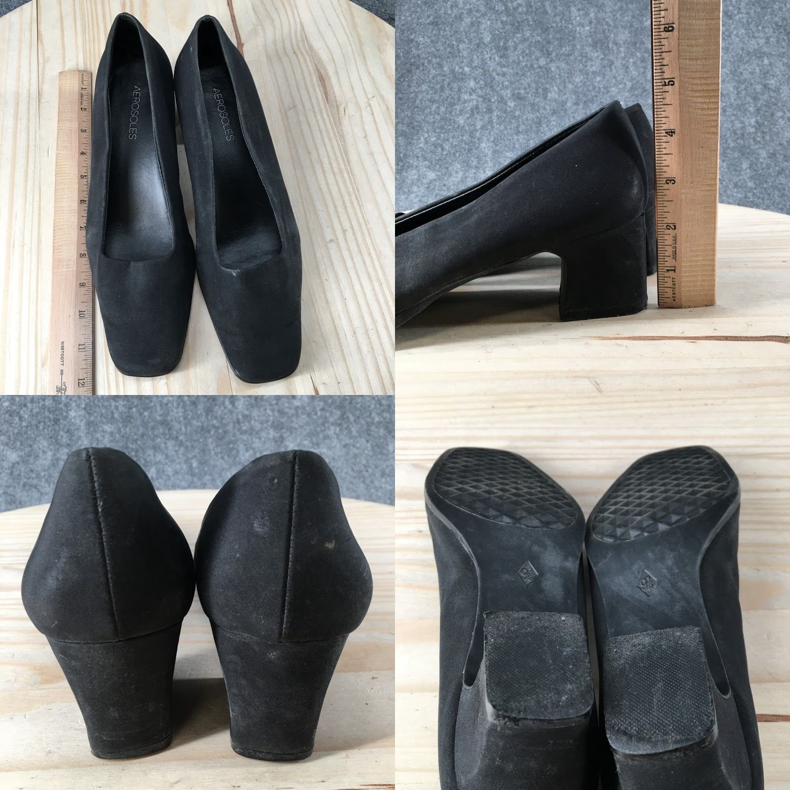 Vintage Aerosoles Heels Womens 9.5 Casual Slip On Square Toe Loafer Pumps Black Fabric Shoes Women Pump Size US 10 / IT 40 - 8 Thumbnail