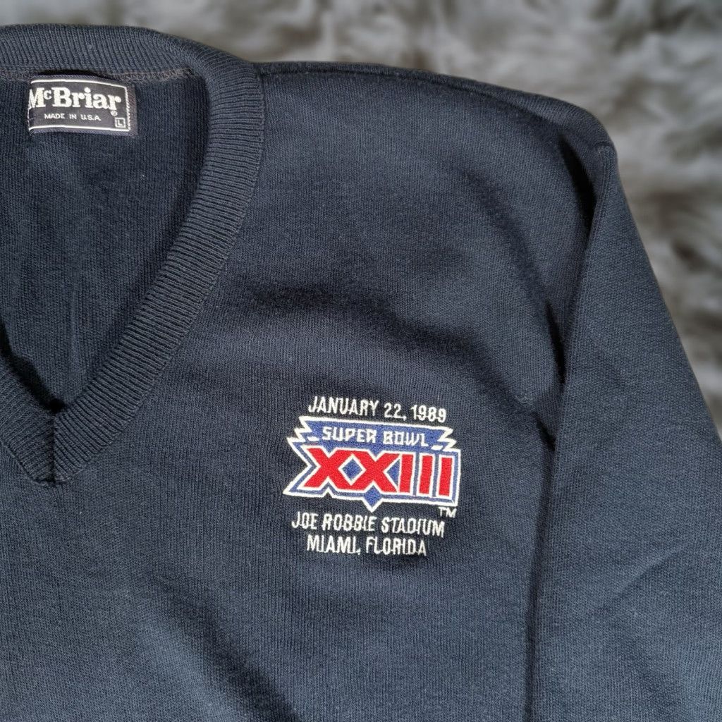 Vintage VINTAGE NFL Superbowl XXIII V Neck Sweater Mens L Acrylic Blue 80s Miami Florida NFL Logo Embroidered Pullover Knit Size US L / EU 52-54 / 3 - 1 Thumbnail