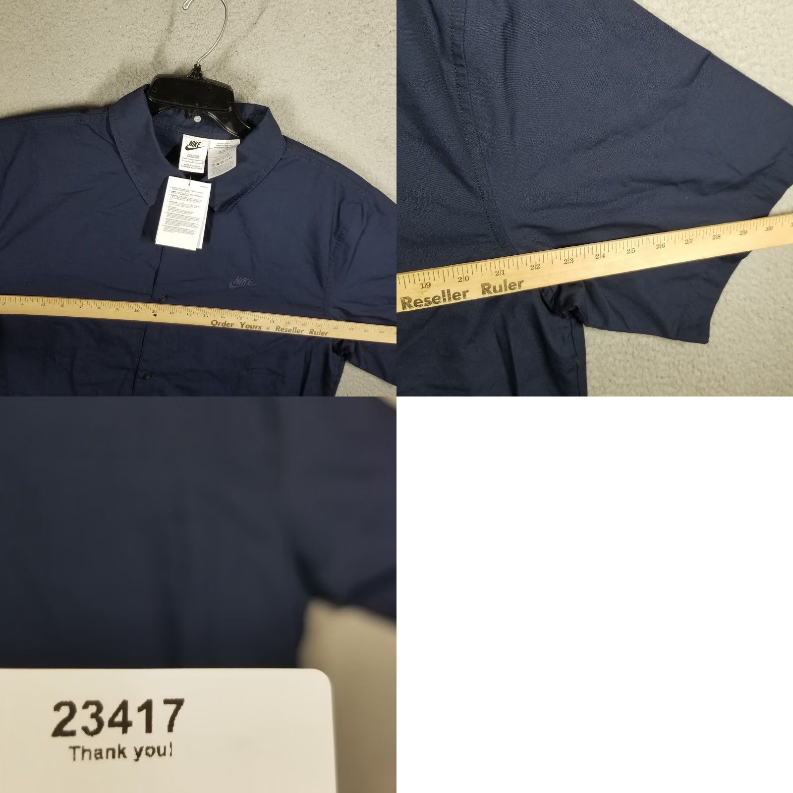 Nike Nike Men’s Short Sleeve Button-Down Shirt Large Tall Casual Navy Blue Cotton Swoosh Size US L / EU 52-54 / 3 - 8 Thumbnail