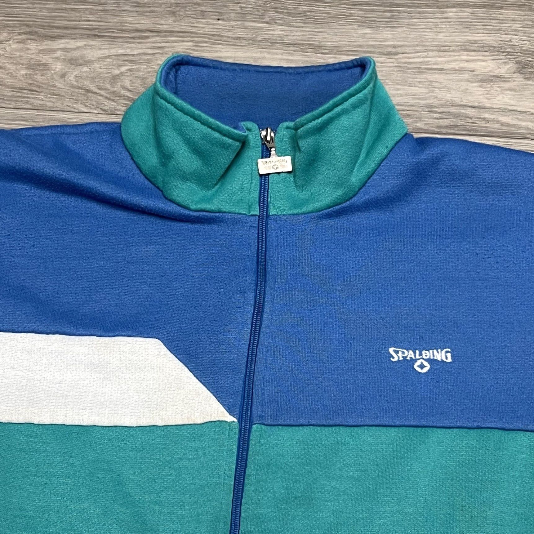 Spalding VINTAGE Spalding Sweatshirt Shirt Adult L Blue Cotton Blend Fleece 80s Tennis Full Zip Boxy Men Size US L / EU 52-54 / 3 - 2 Thumbnail