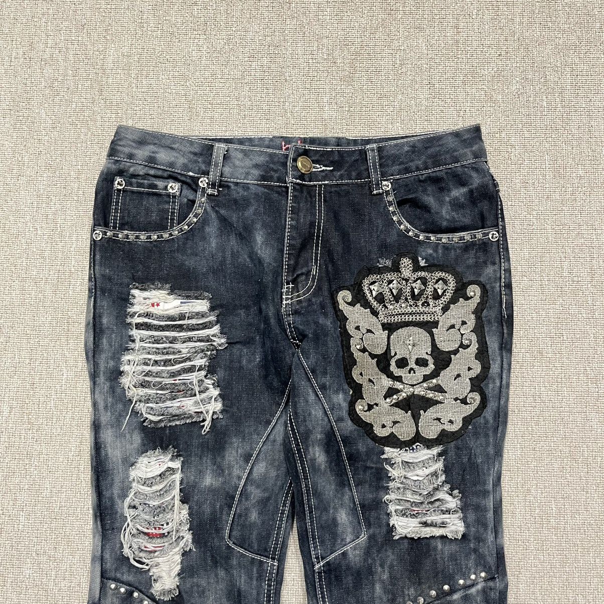 Hysteric Glamour BI Jeans - Skull Destroyed Studed Mud Wash Skinny Jeans Size US 32 / EU 48 - 2 Thumbnail