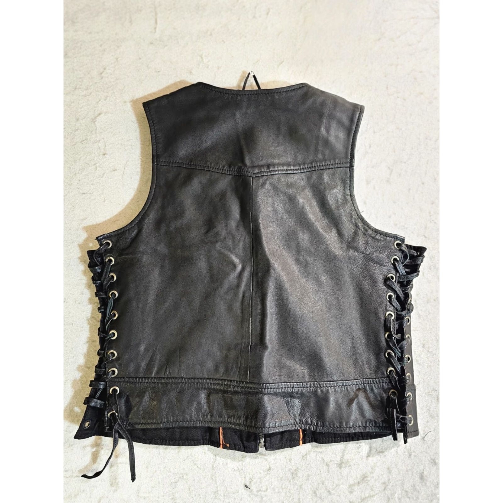 B Sides VINTAGE Daniel Smart Leather Biker Vest Black Full Zip Laced Sides Womens Size Large Size L / US 10 / IT 46 - 7 Thumbnail