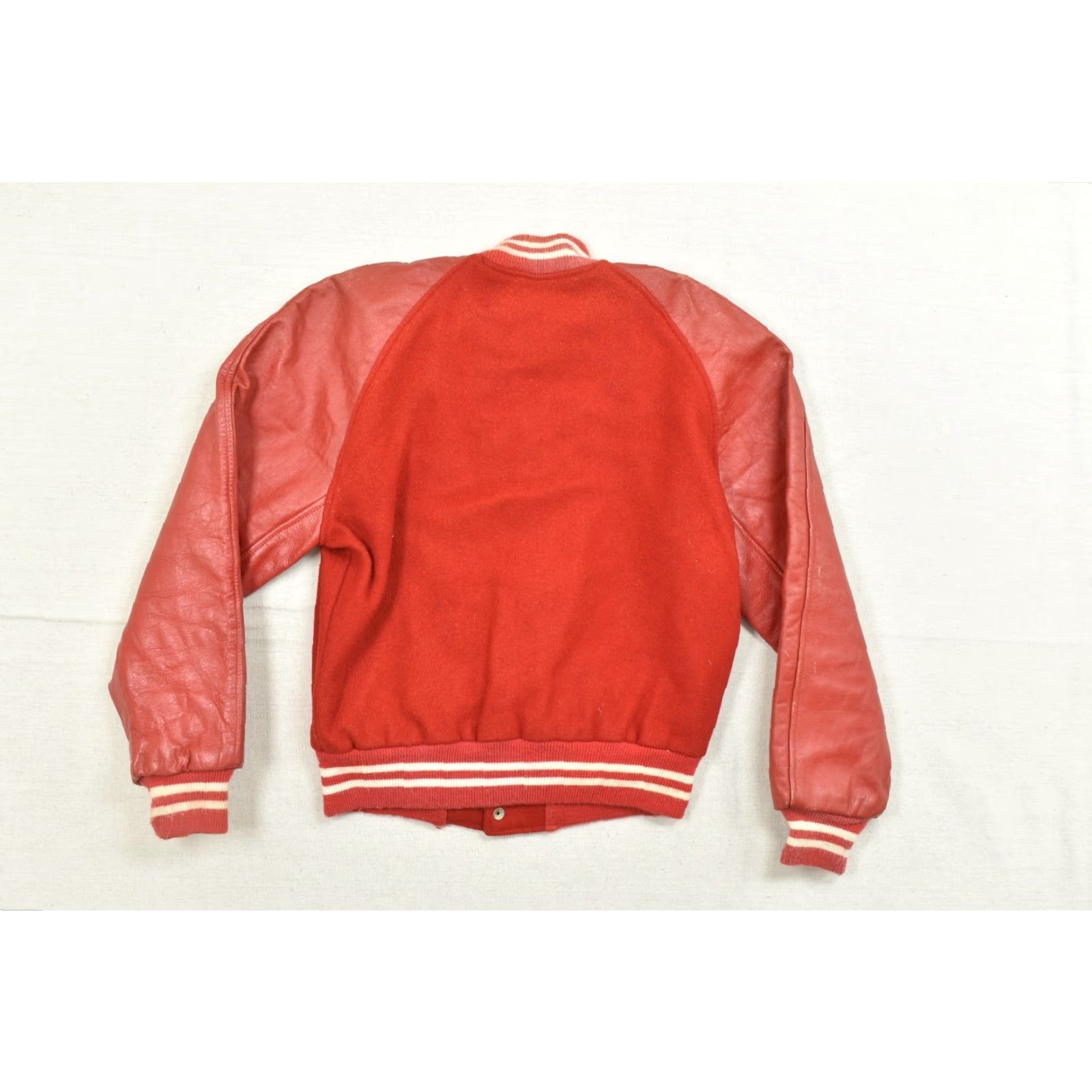 Vintage VINTAGE Unbranded Jacket Men Varsity Red Wool Leather Mid-Length Regular Size M Size US M / EU 48-50 / 2 - 2 Thumbnail
