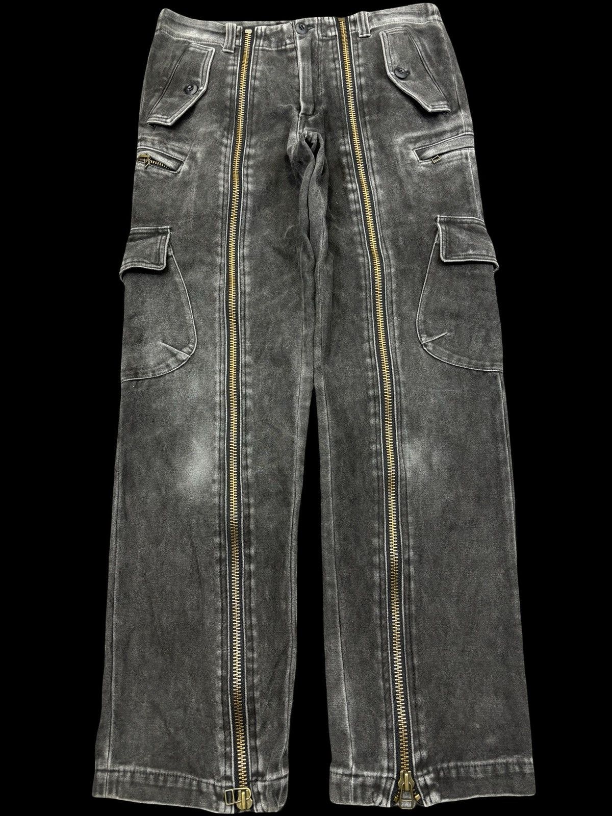 Mala Vita Full Zipper Up Black Wash Multipockets Pant F825