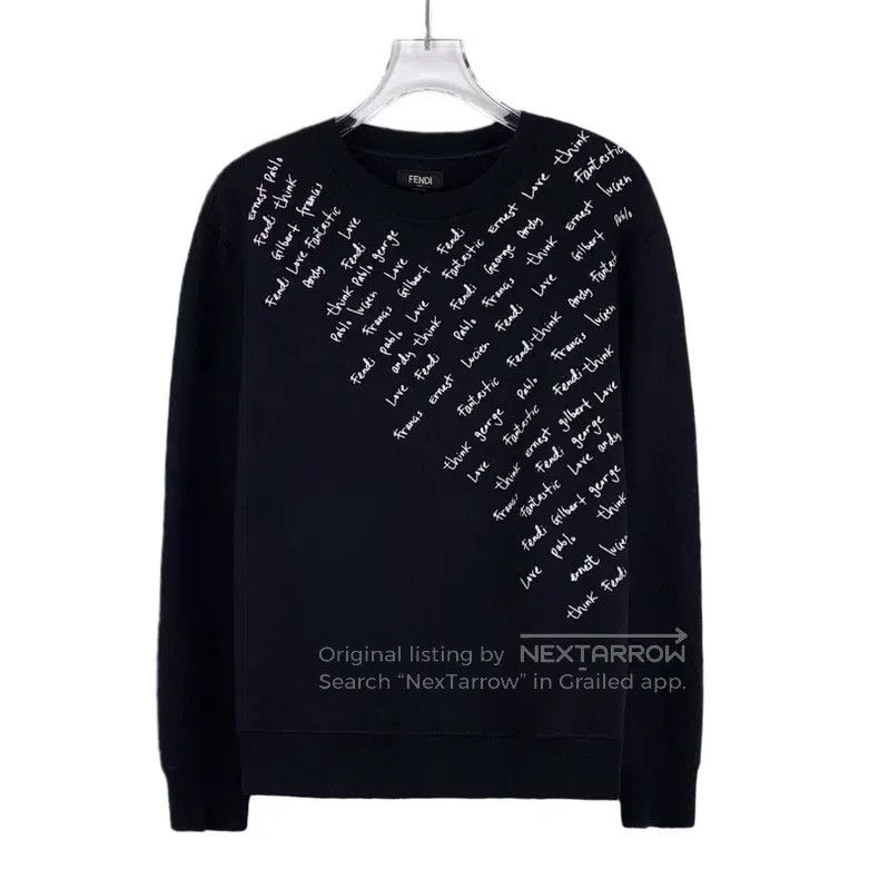 Fendi Fendi Black Graffiti Letter Embroidered Wool Crewneck Long Size US S / EU 44-46 / 1 - 1 Thumbnail