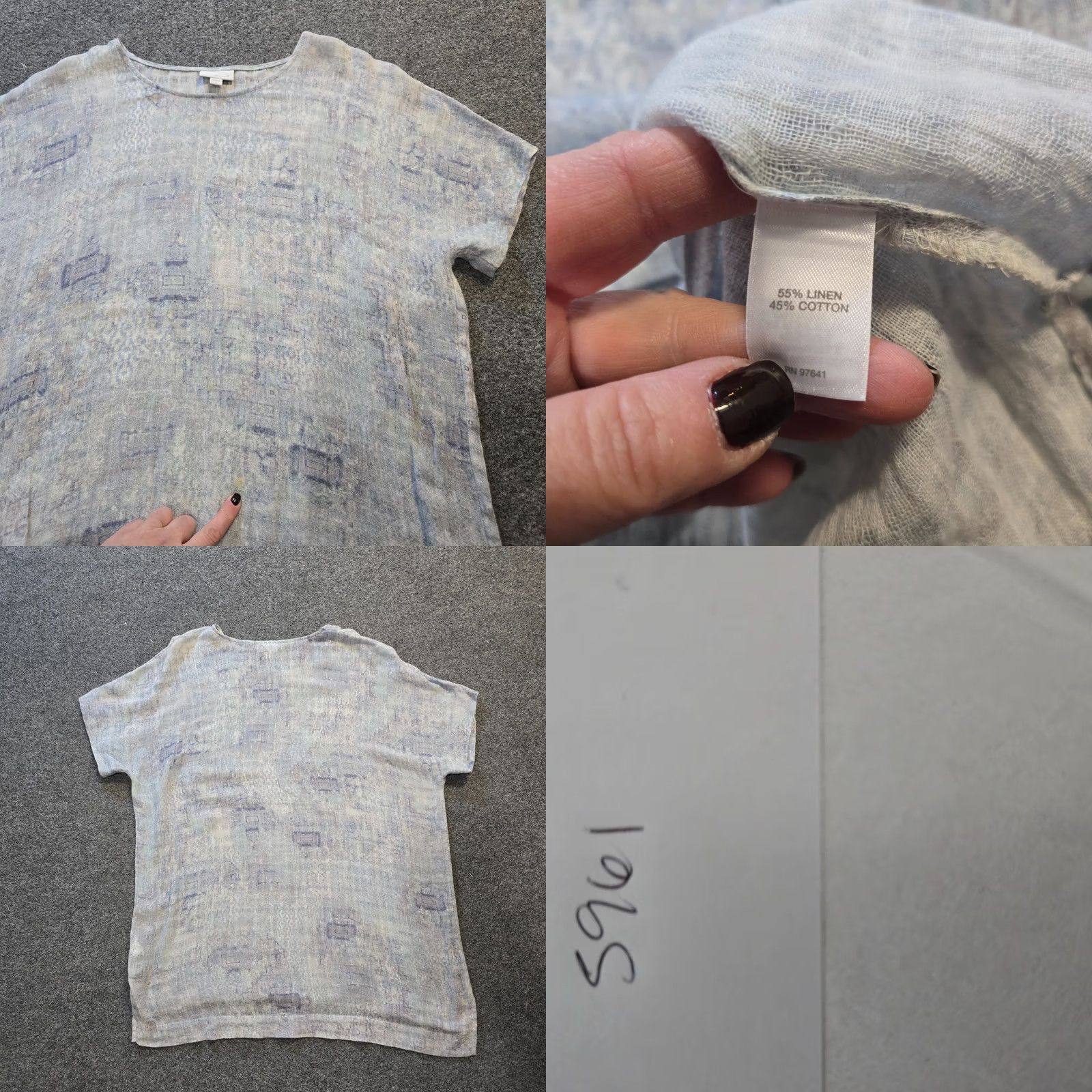 J. Jill J Jill Top Womens Large Purple Linen Blend Watercolor Short Sleeve Sheer Casual Shirt Size L / US 10 / IT 46 - 8 Thumbnail