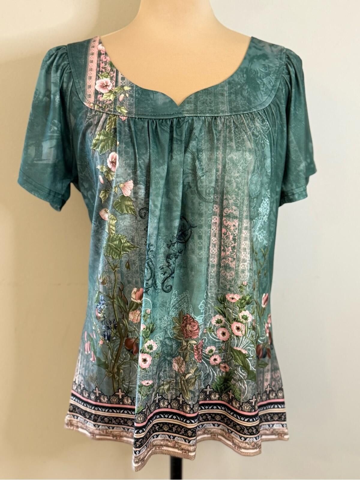 Other Disamer boho ethereal floral short sleeve top teal pink SM Size S / US 4 / IT 40 - 1 Thumbnail