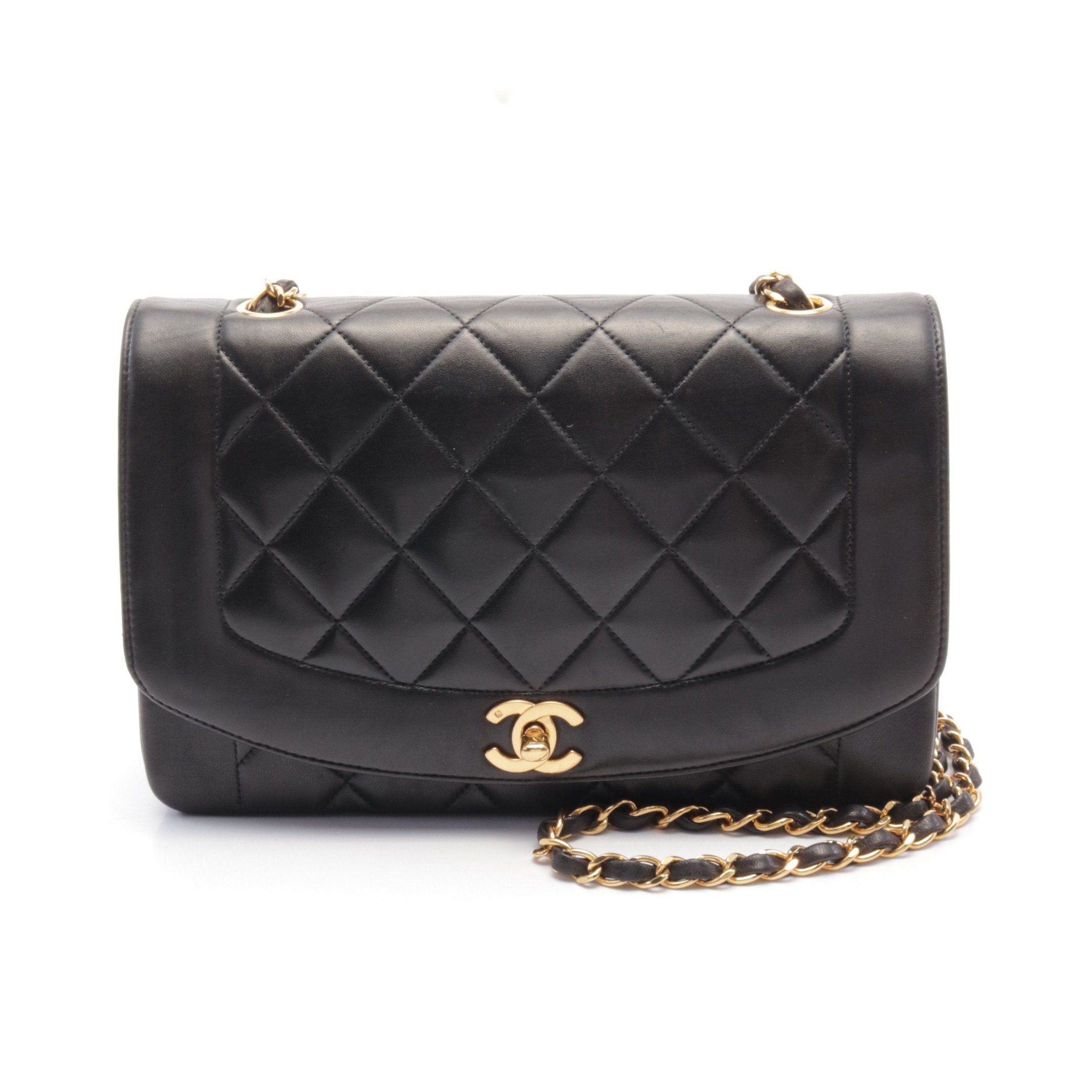 Chanel Chanel Matelasse Diana Flap Chain Shoulder Bag Lambskin Black Gold Hardware Size ONE SIZE - 1 Thumbnail