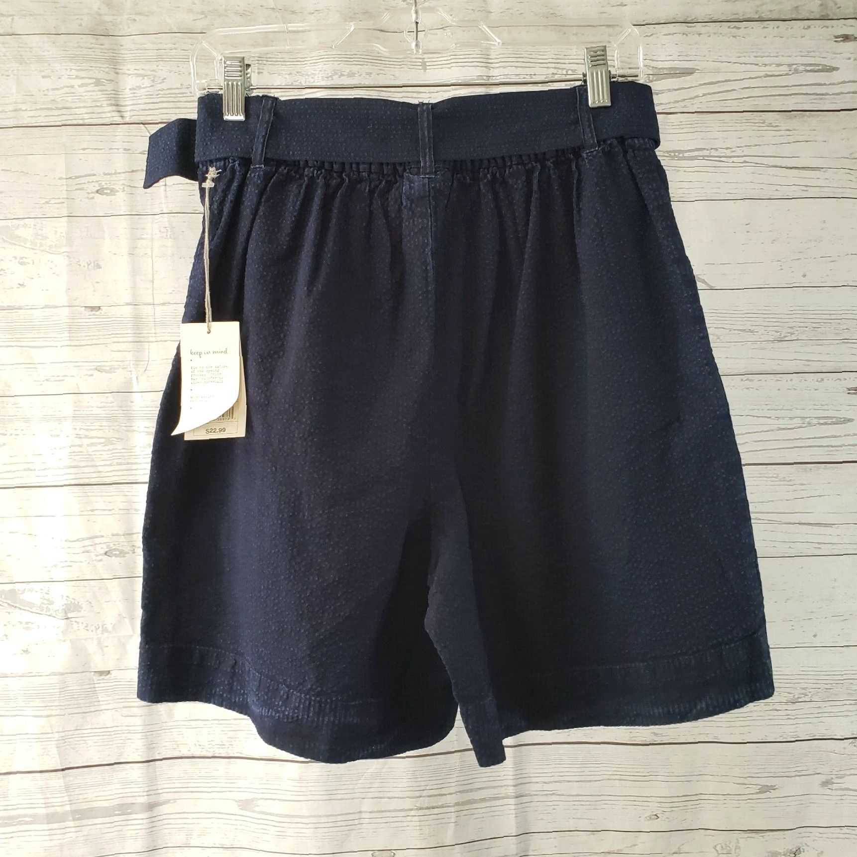 Vintage A New Day Womens High Waist Belted Shorts Sz Small Blue Textured Cotton Size 28" / US 6 / IT 42 - 2 Thumbnail