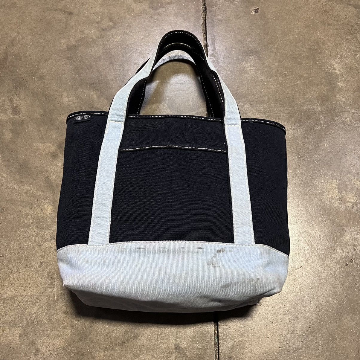 L.L. Bean Vintage Lands End Canvas Boat Tote Bag Navy Blue 90s Utility Size ONE SIZE - 6 Thumbnail